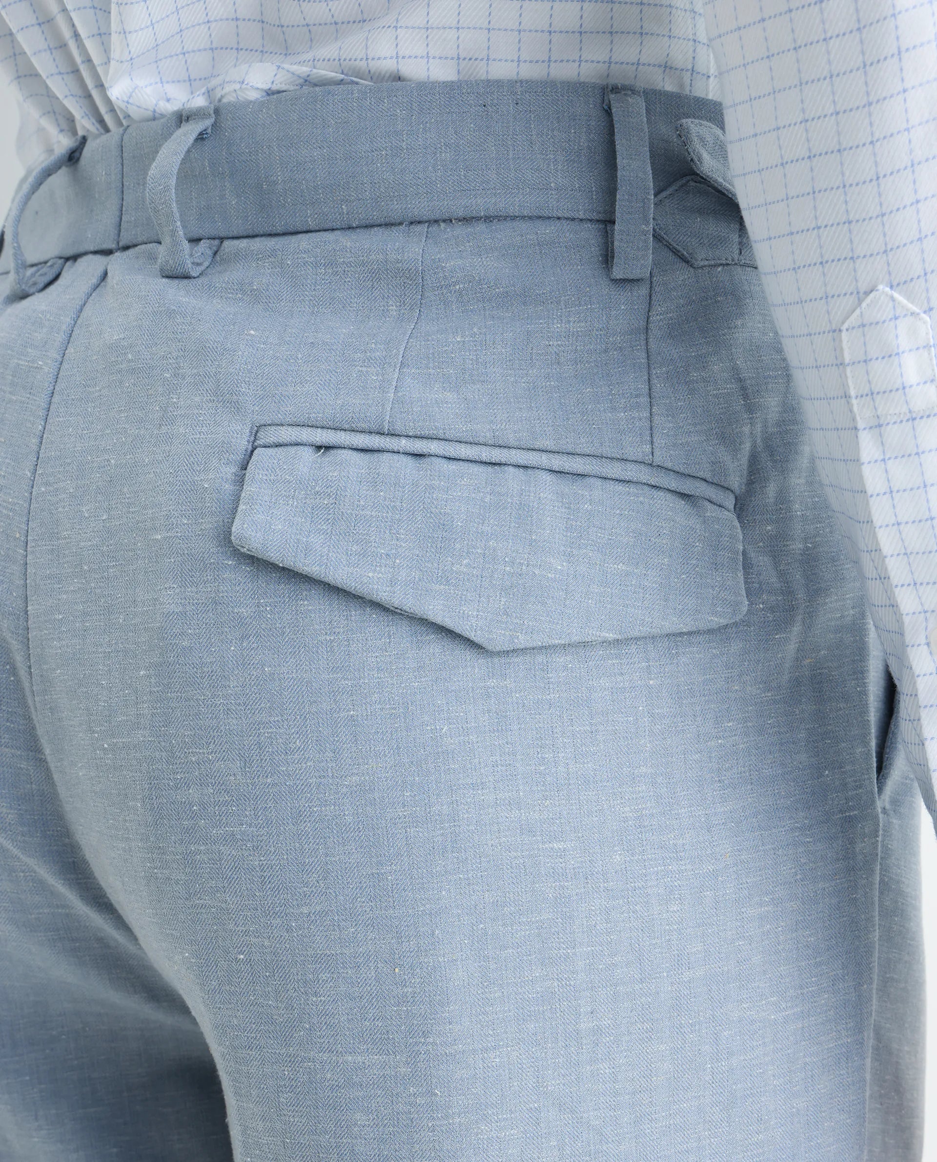 Rare Rabbit Men's Rhesa Light Blue Linen Blend Plain Relaxed Fit Trouser