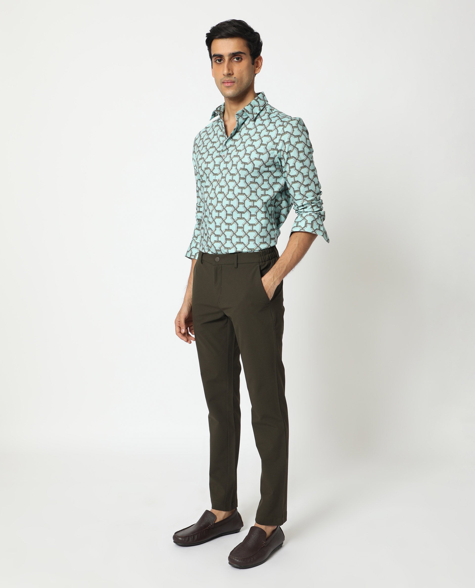 Rare Rabbit Men's Rhone Light Blue Cotton Viscose Fabric Geometric Print Full Sleeves Shirt
