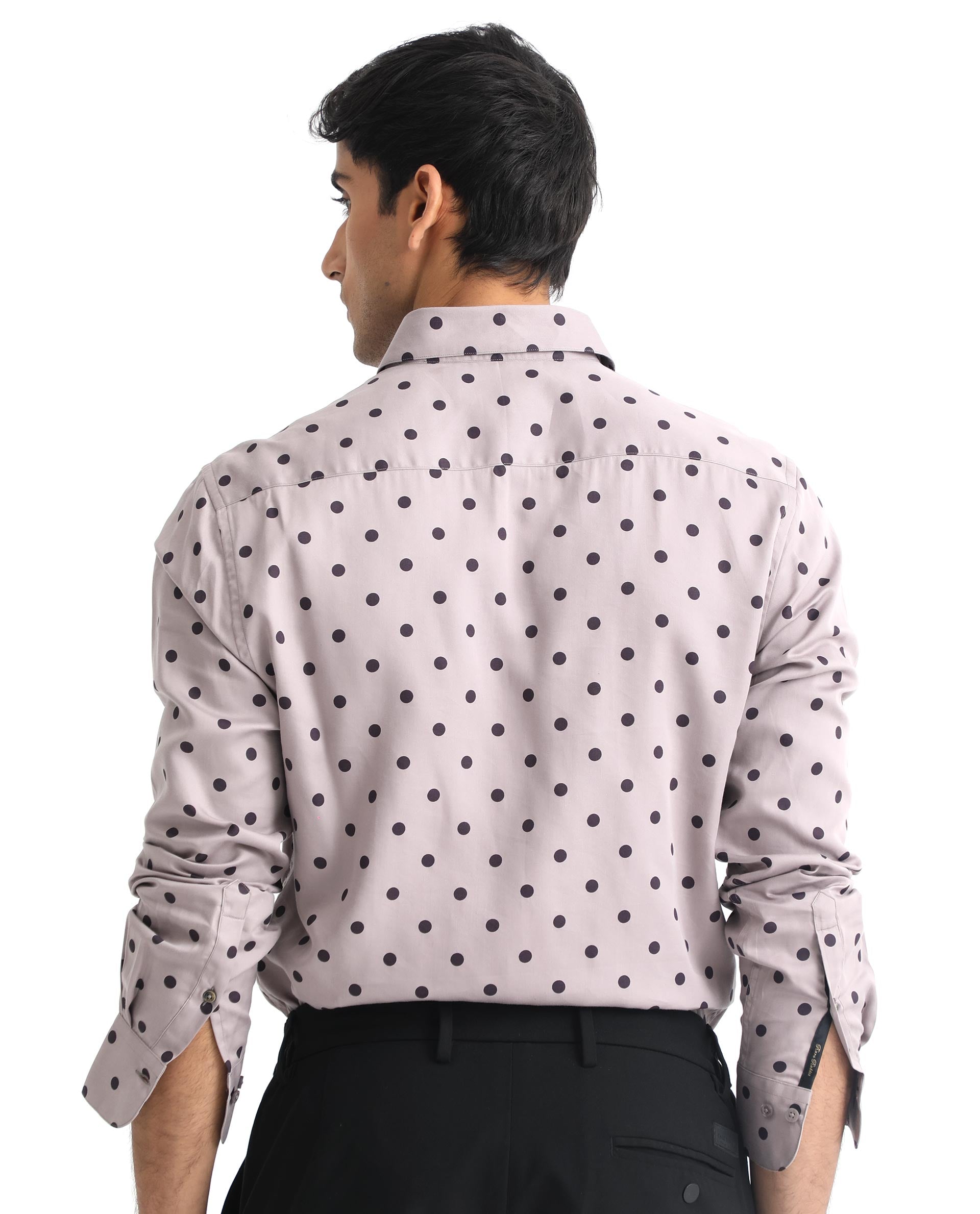Rare Rabbit Men's Rish Pastel Purple Cotton Modal Fabric Polka Print Full Sleeves Shirt