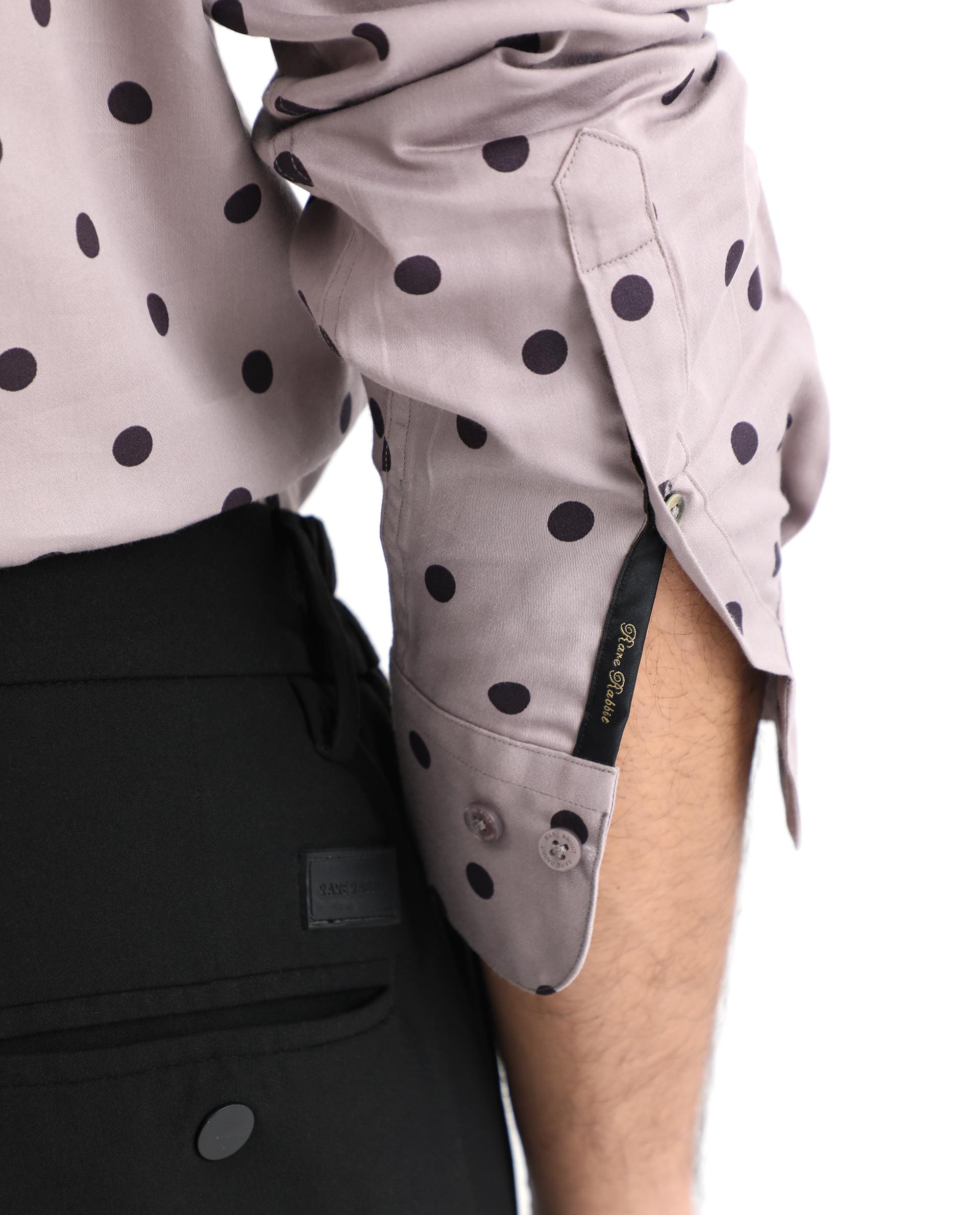 Rare Rabbit Men's Rish Pastel Purple Cotton Modal Fabric Polka Print Full Sleeves Shirt