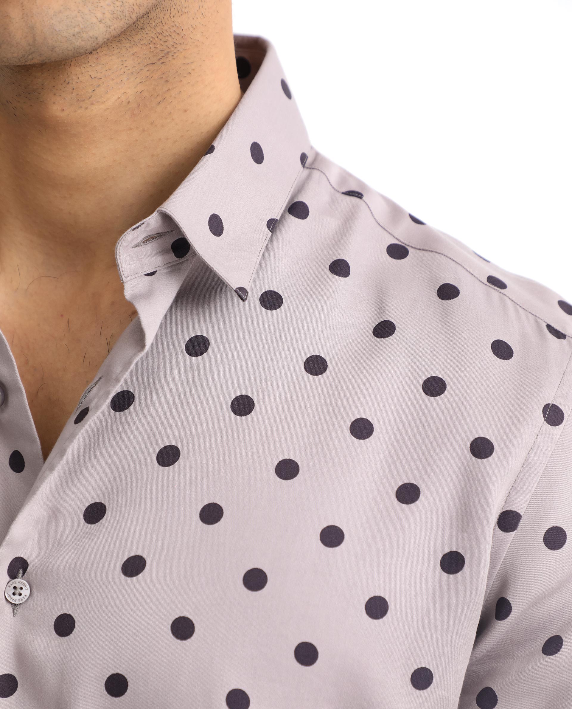 Rare Rabbit Men's Rish Pastel Purple Cotton Modal Fabric Polka Print Full Sleeves Shirt