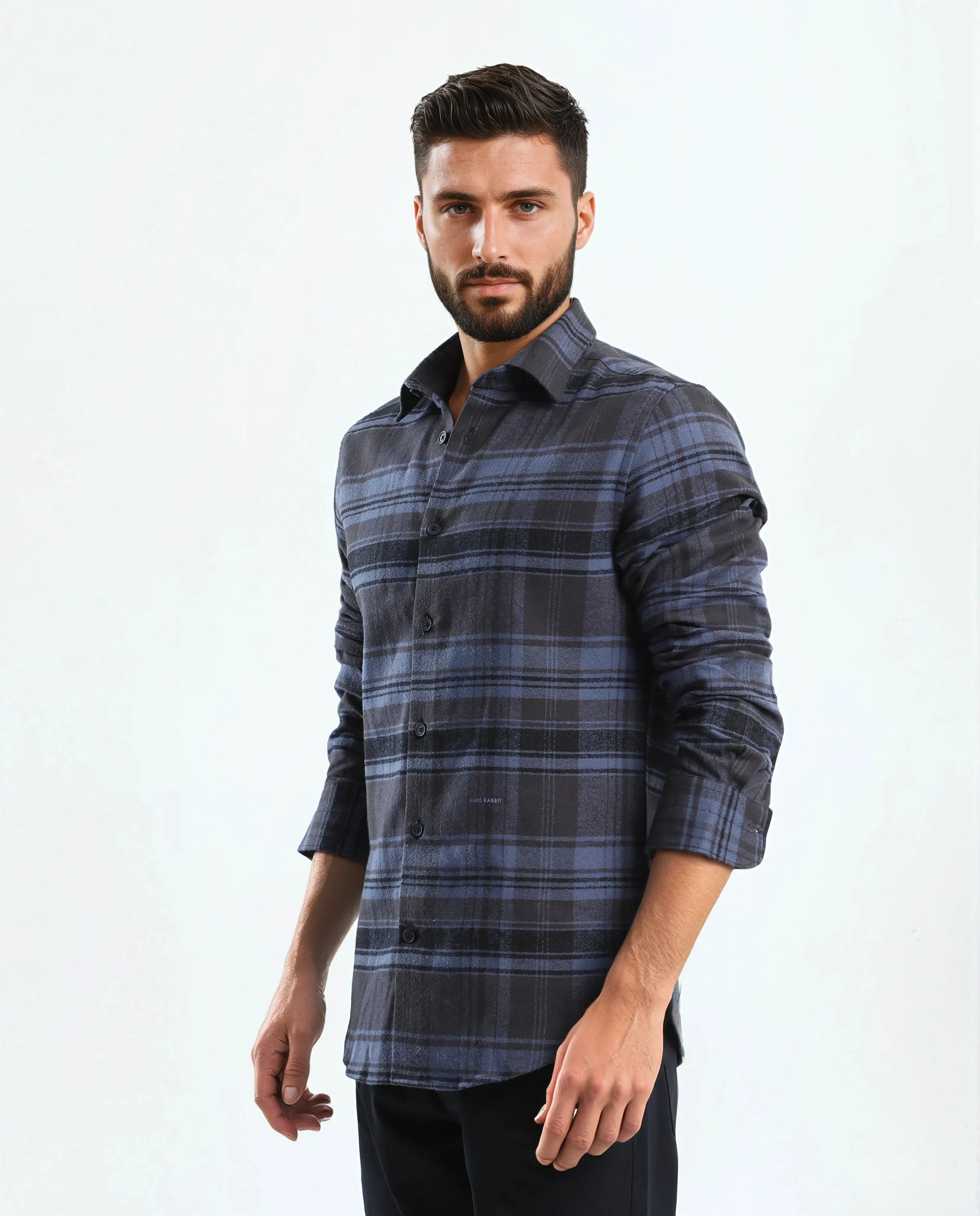 Rare Rabbit Men's Ricl Blue Cotton Checked Print Regular Fit Full Sleeve Collared Shirt