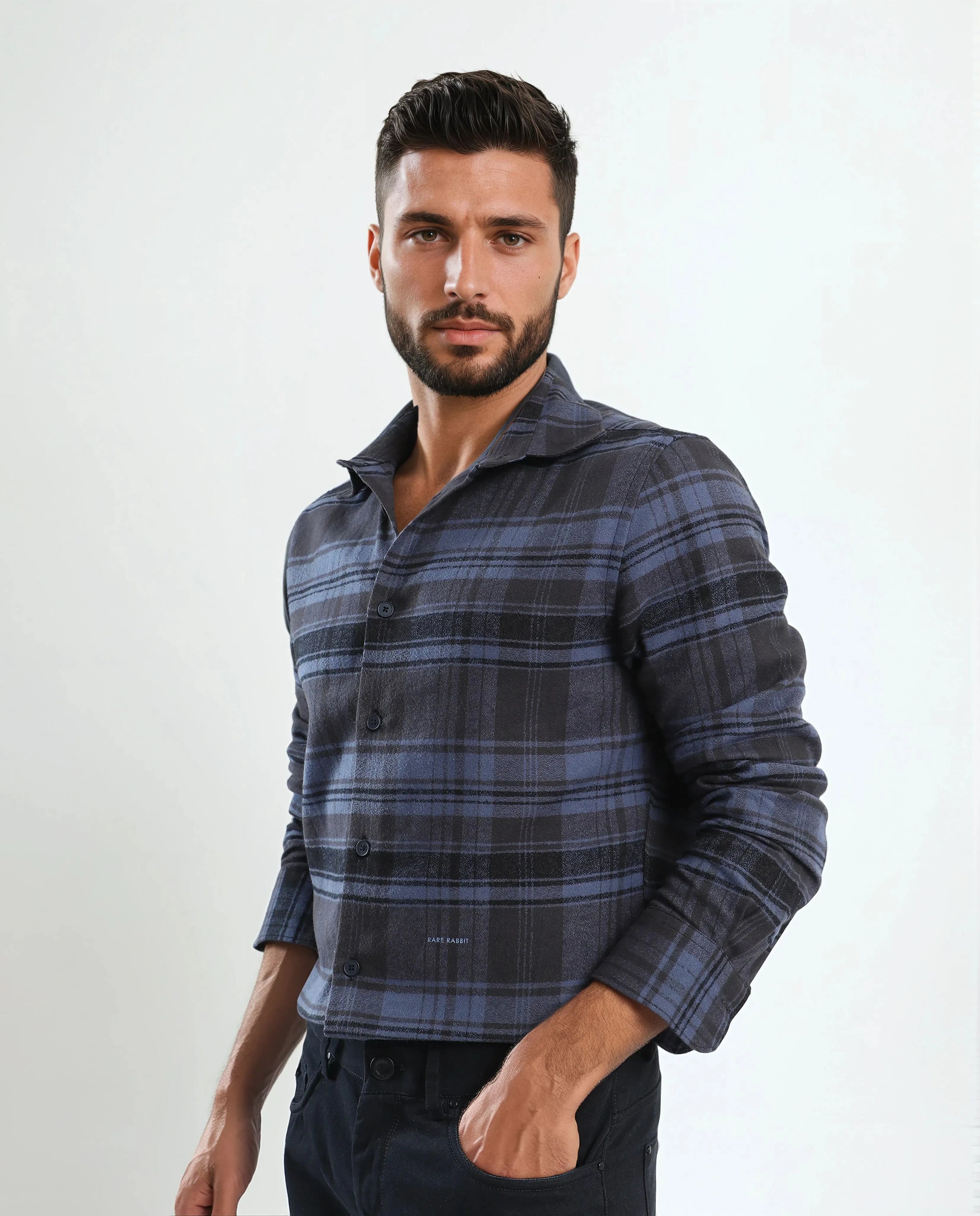 Rare Rabbit Men's Ricl Blue Cotton Checked Print Regular Fit Full Sleeve Collared Shirt