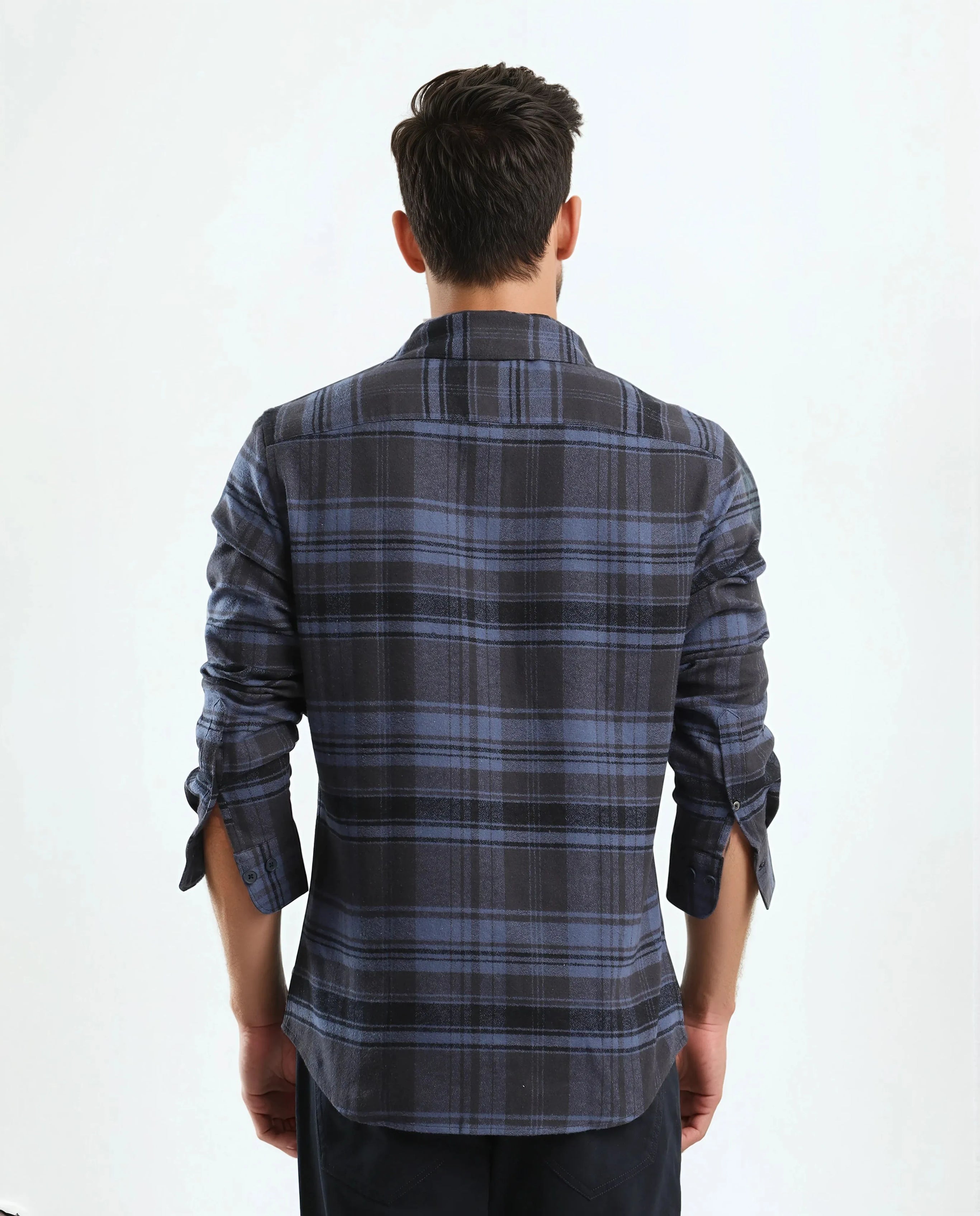 Rare Rabbit Men's Ricl Blue Cotton Checked Print Regular Fit Full Sleeve Collared Shirt