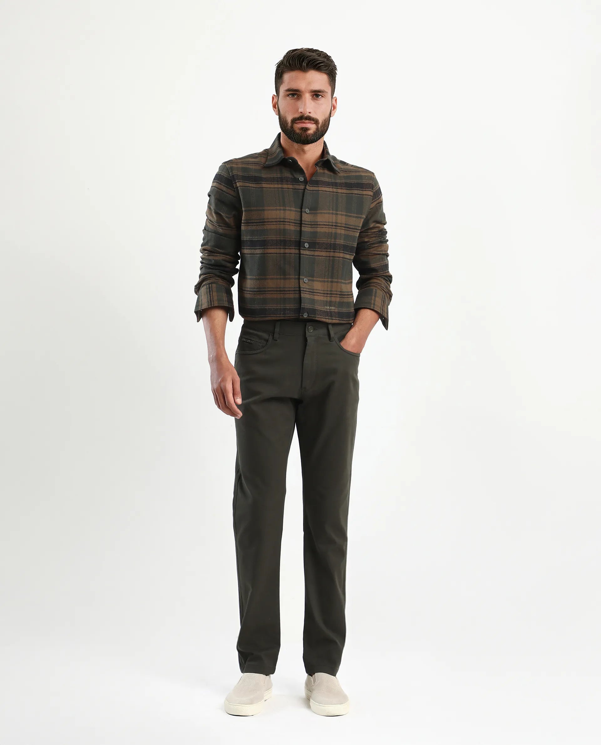 Rare Rabbit Men's Ricl Brown Cotton Checked Print Regular Fit Full Sleeve Collared Shirt