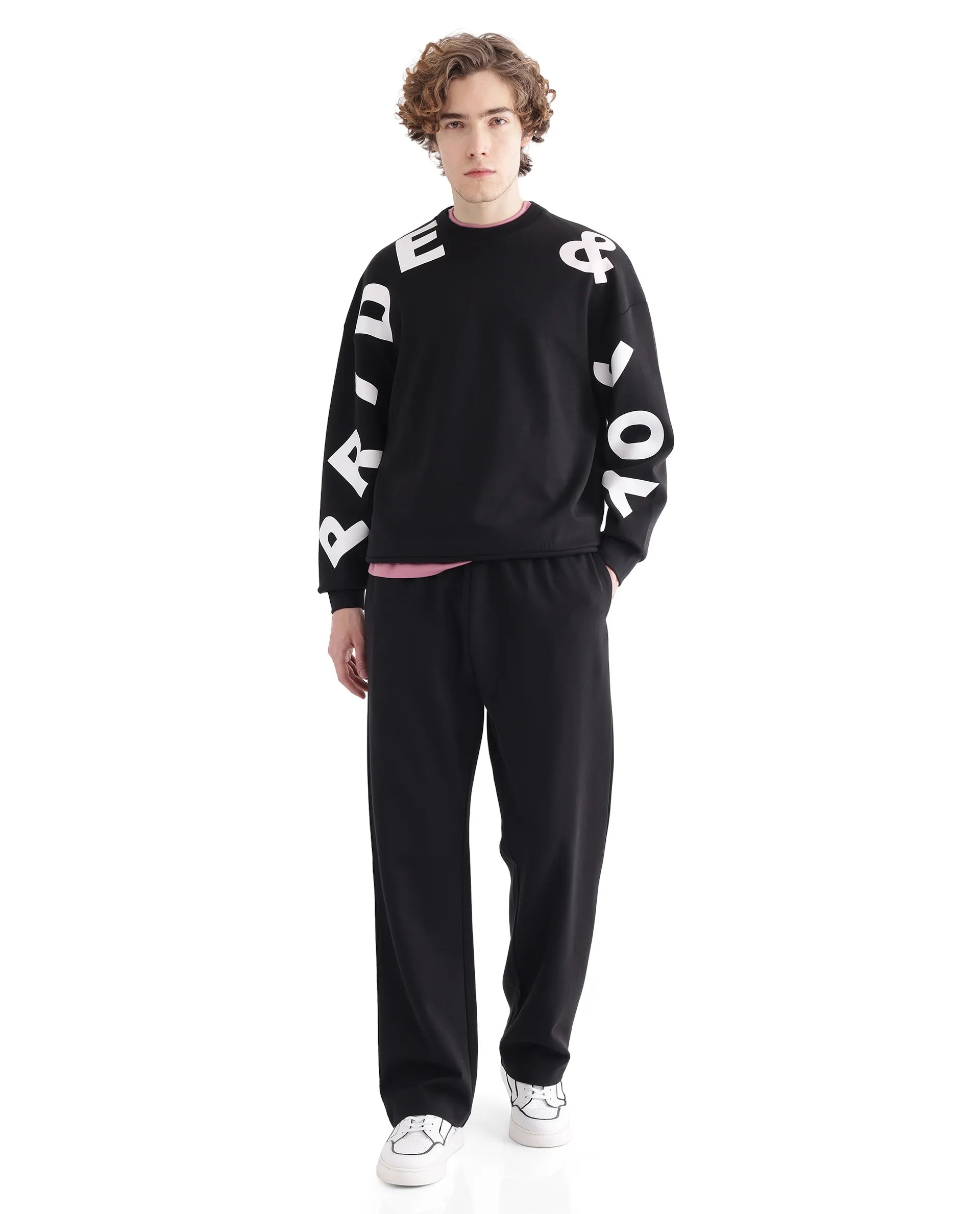 Printed Drawstring Closure Track Pant Ricot-B Black Rare