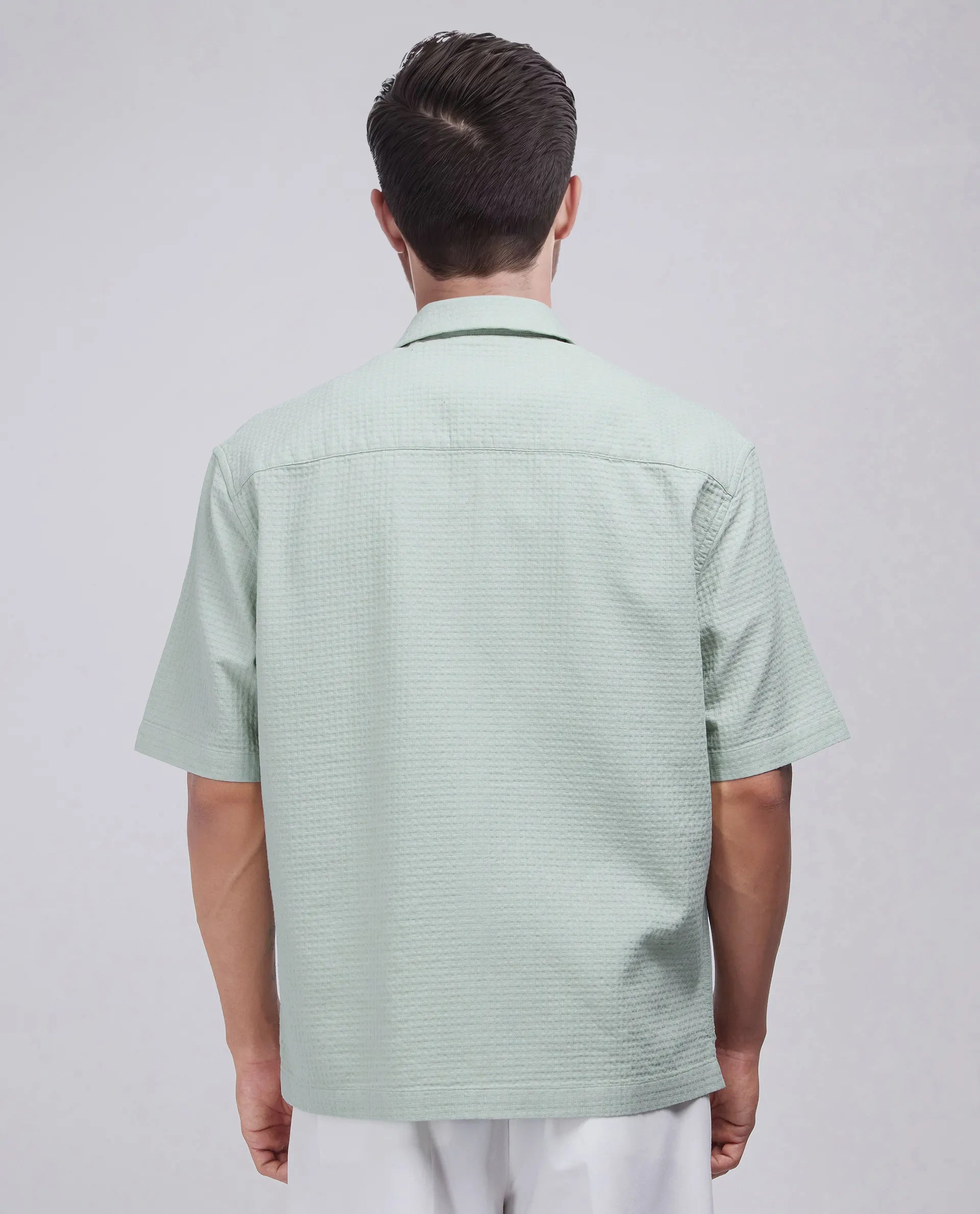 Rare Rabbit Men's Rics Pastel Green Cotton Fabric Short Sleeve Collared Neck Button Closure Printed Shirt