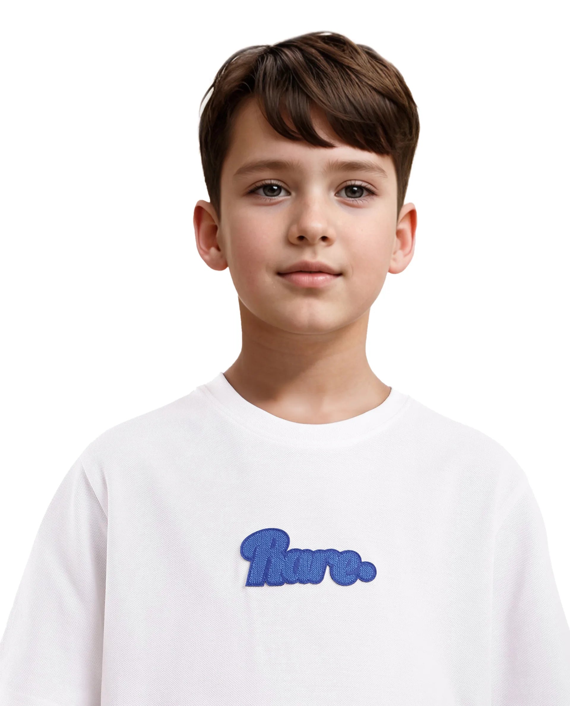 Rare Ones Kids Ride White Cotton Half Sleeves Crew Neck Oversized Fit Towel Embroidery T-Shirt