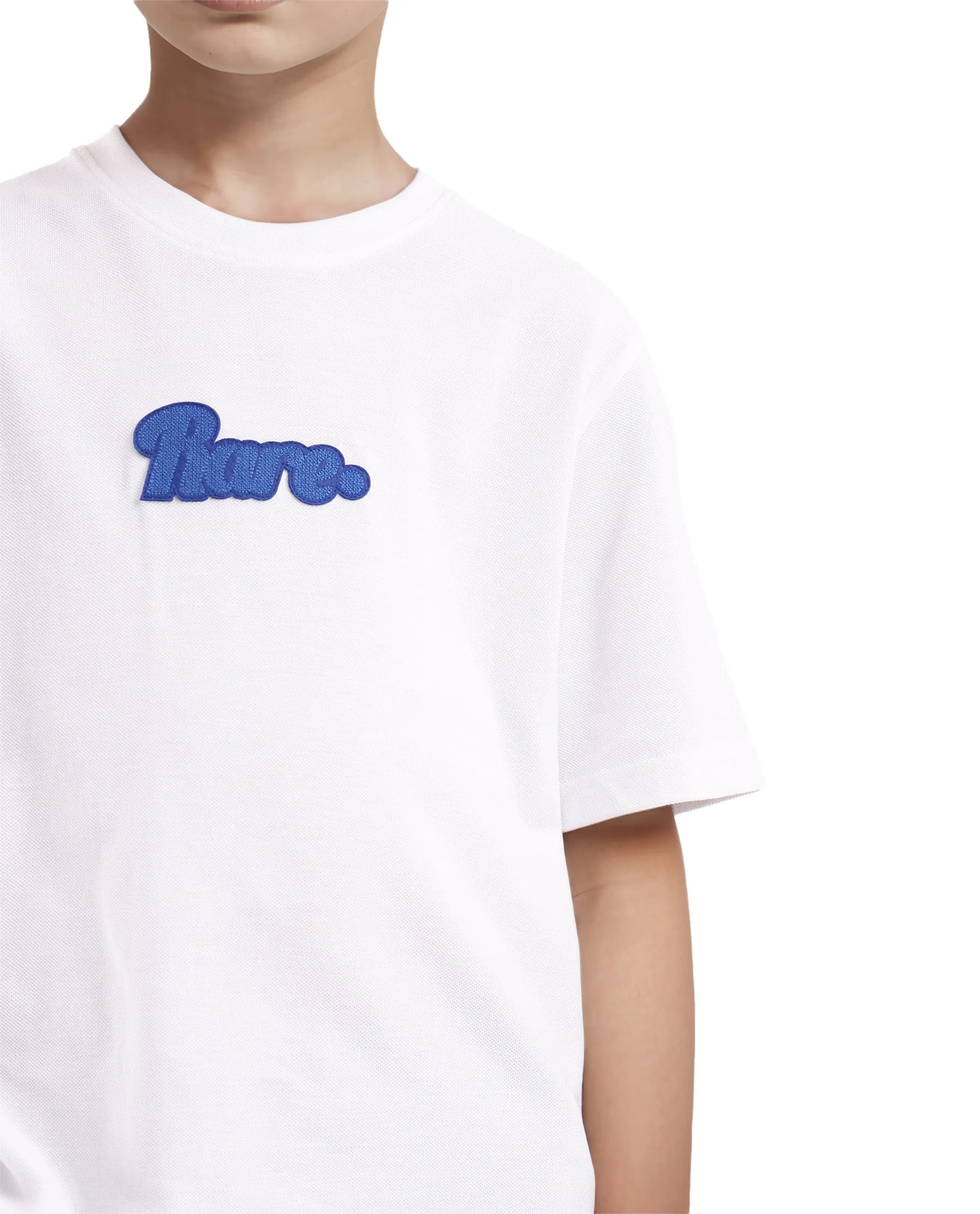 Rare Ones Kids Ride White Cotton Half Sleeves Crew Neck Oversized Fit Towel Embroidery T-Shirt