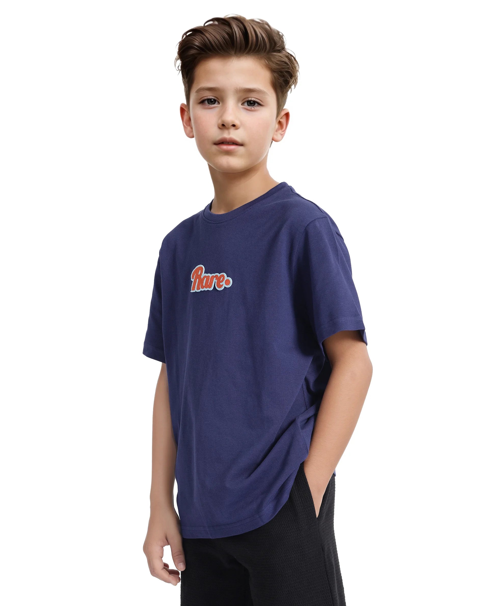 Rare Ones Kids Ride Navy Cotton Half Sleeves Crew Neck Embroidered T-Shirt