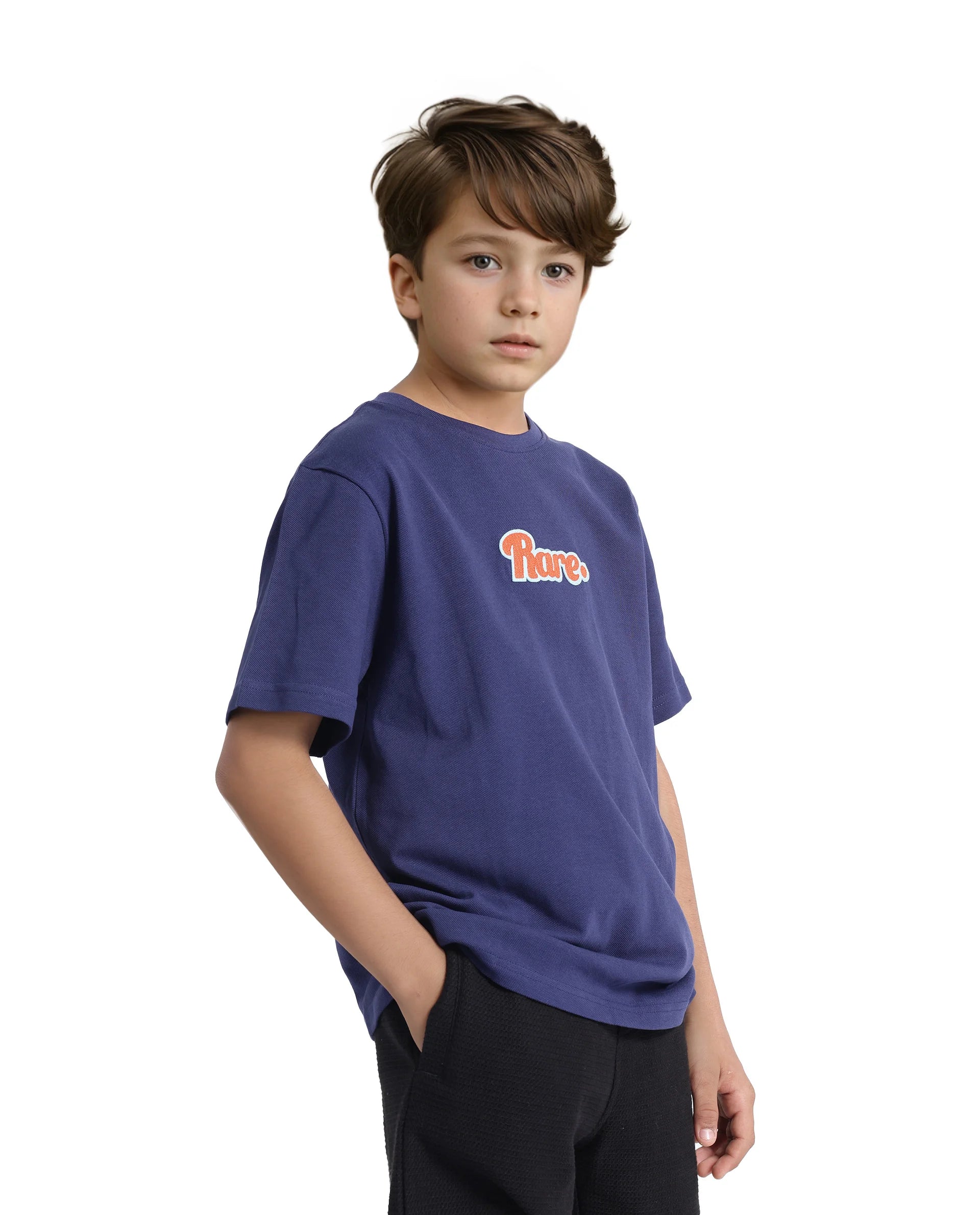 Rare Ones Kids Ride Navy Cotton Half Sleeves Crew Neck Embroidered T-Shirt