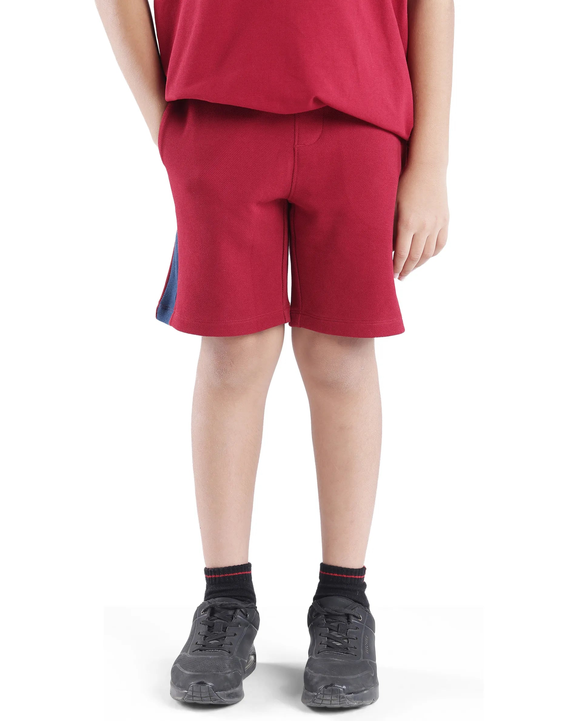 Rare Ones Kids Rider Dark Red Cotton Poly Cut And Sew Shorts