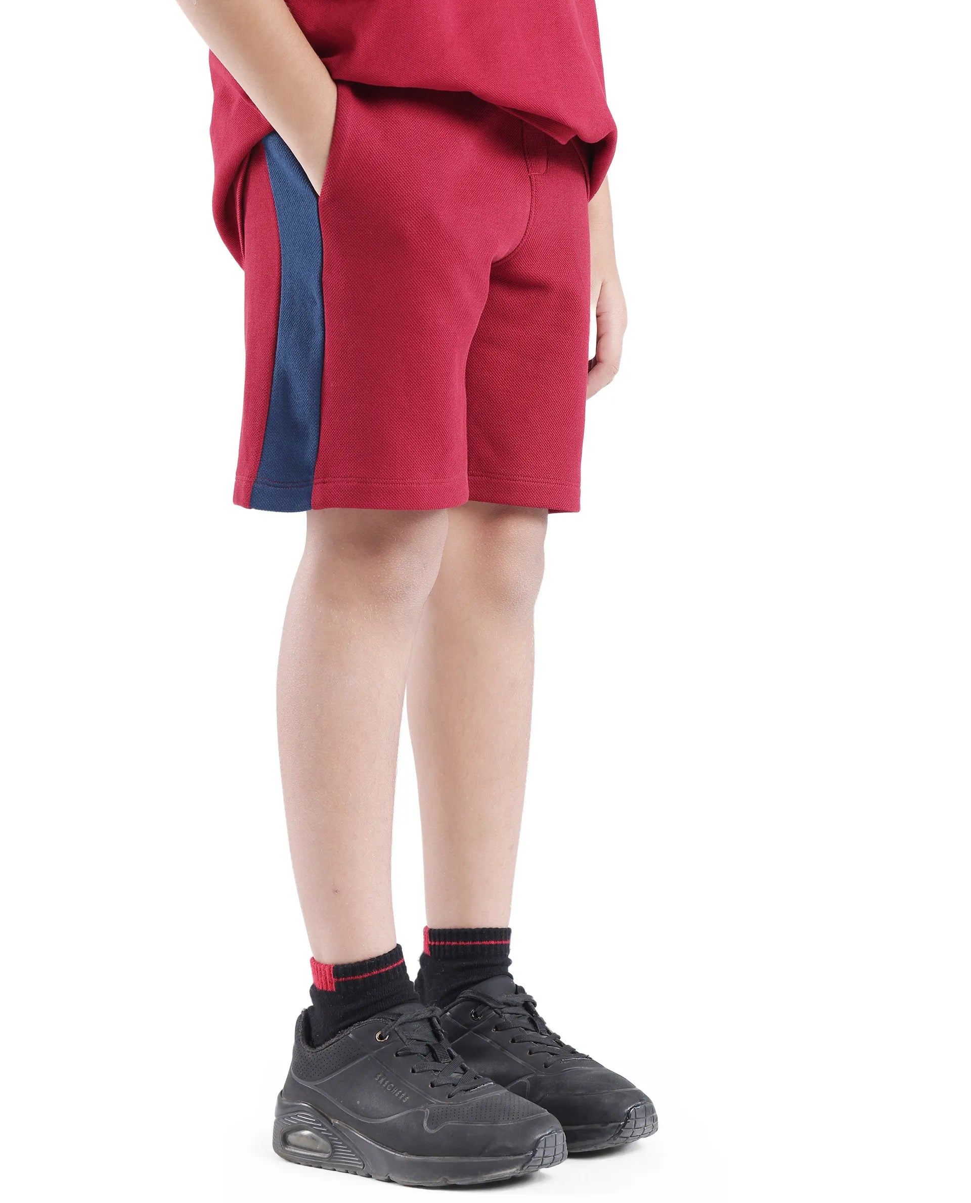 Rare Ones Kids Rider Dark Red Cotton Poly Cut And Sew Shorts