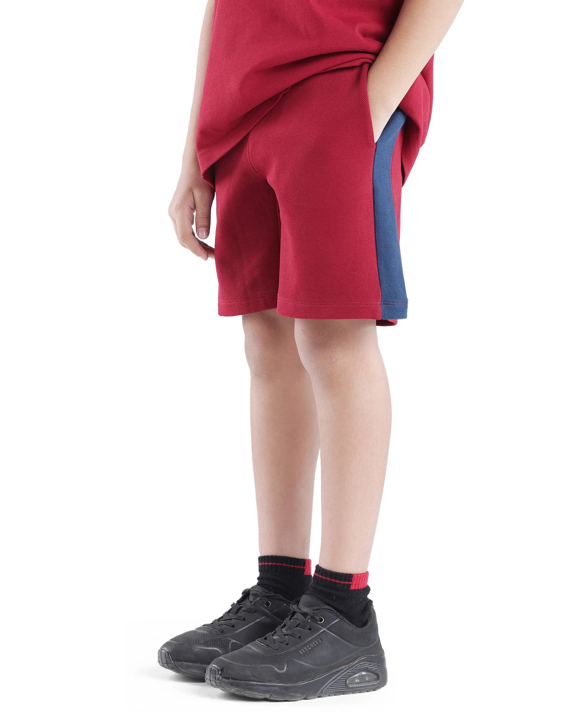 Rare Ones Kids Rider Dark Red Cotton Poly Cut And Sew Shorts