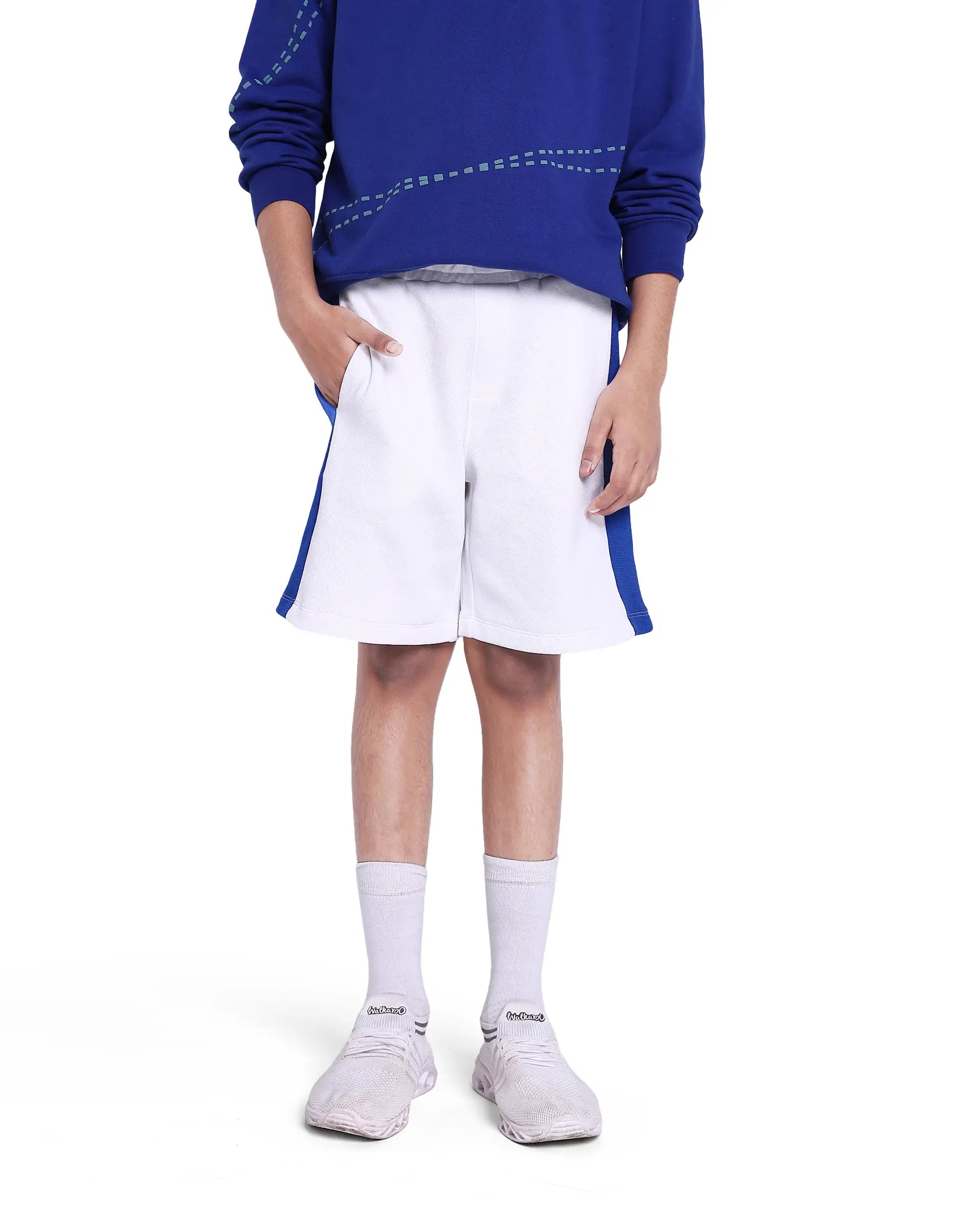 Rare Ones Kids Rider White Cotton Poly Cut And Sew Shorts