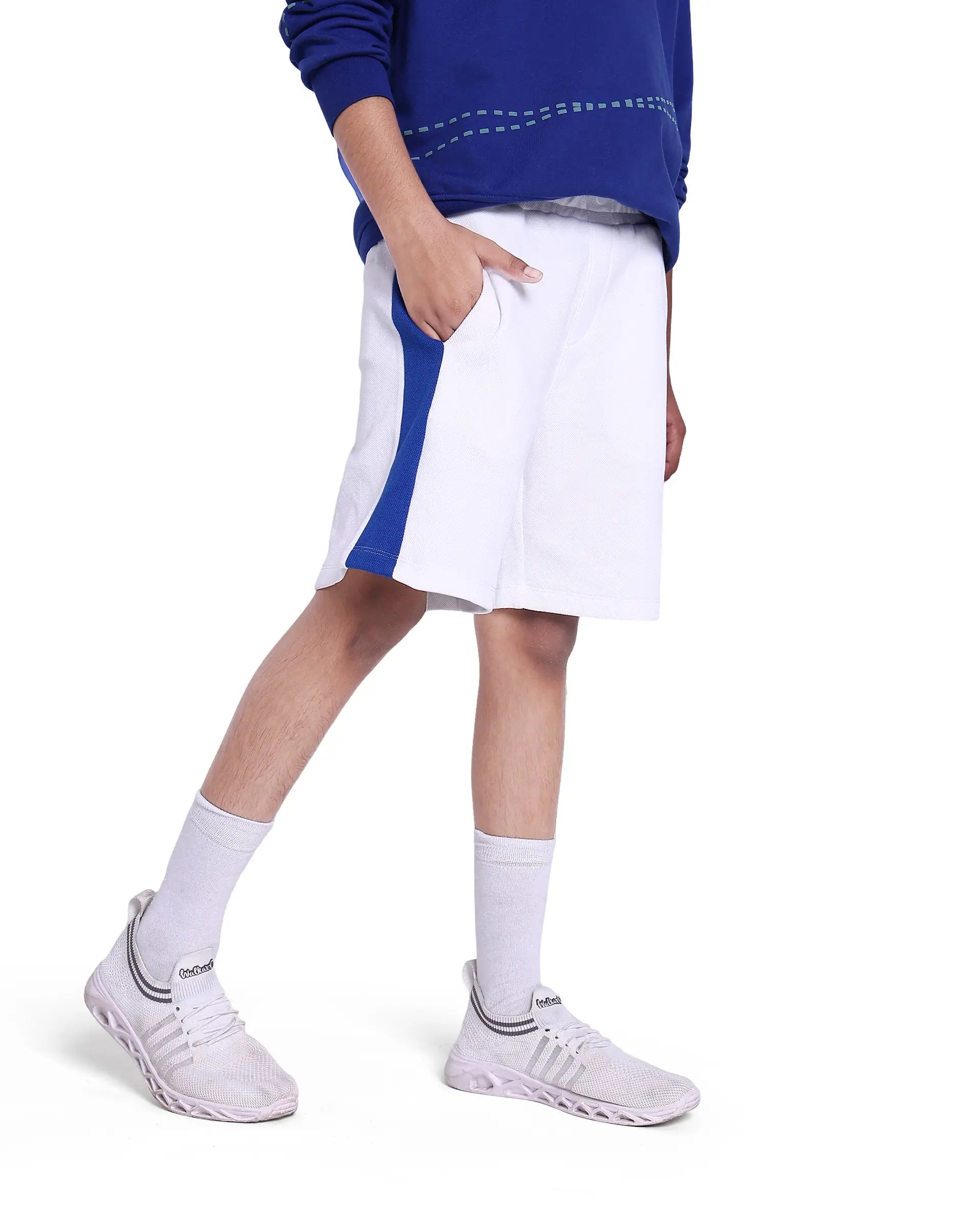 Rare Ones Kids Rider White Cotton Poly Cut And Sew Shorts