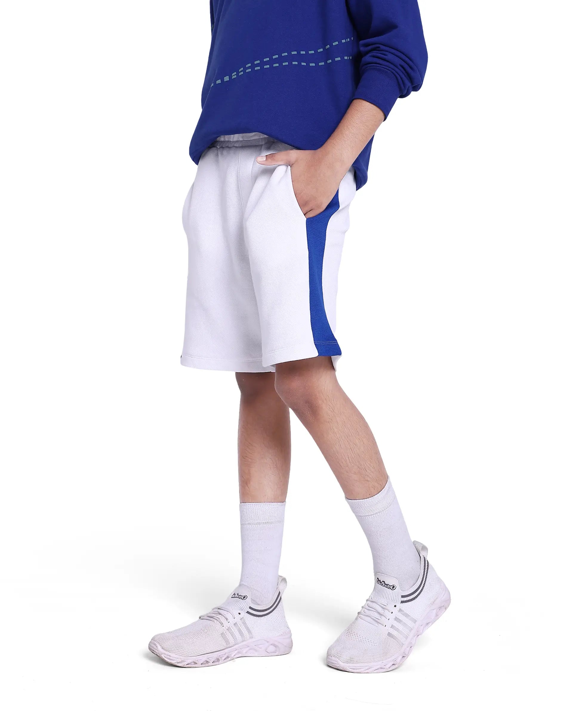 Rare Ones Kids Rider White Cotton Poly Cut And Sew Shorts