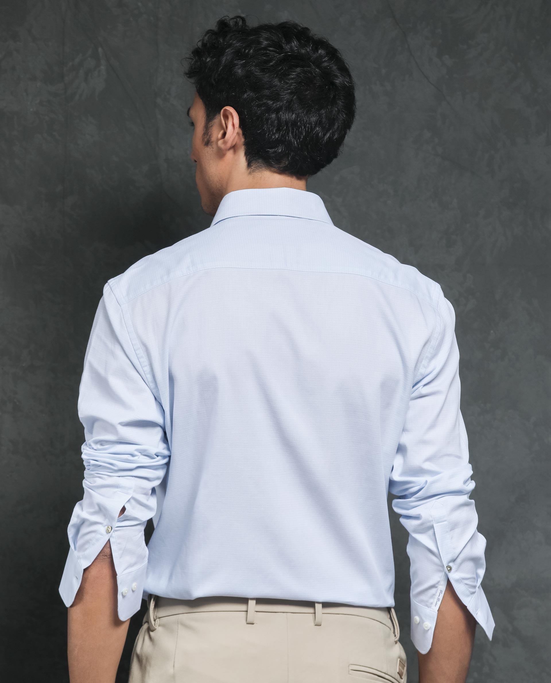 Rare Rabbit Men's Ridge Light Blue Cotton Fabric Full Sleeves Micro Checks Shirt