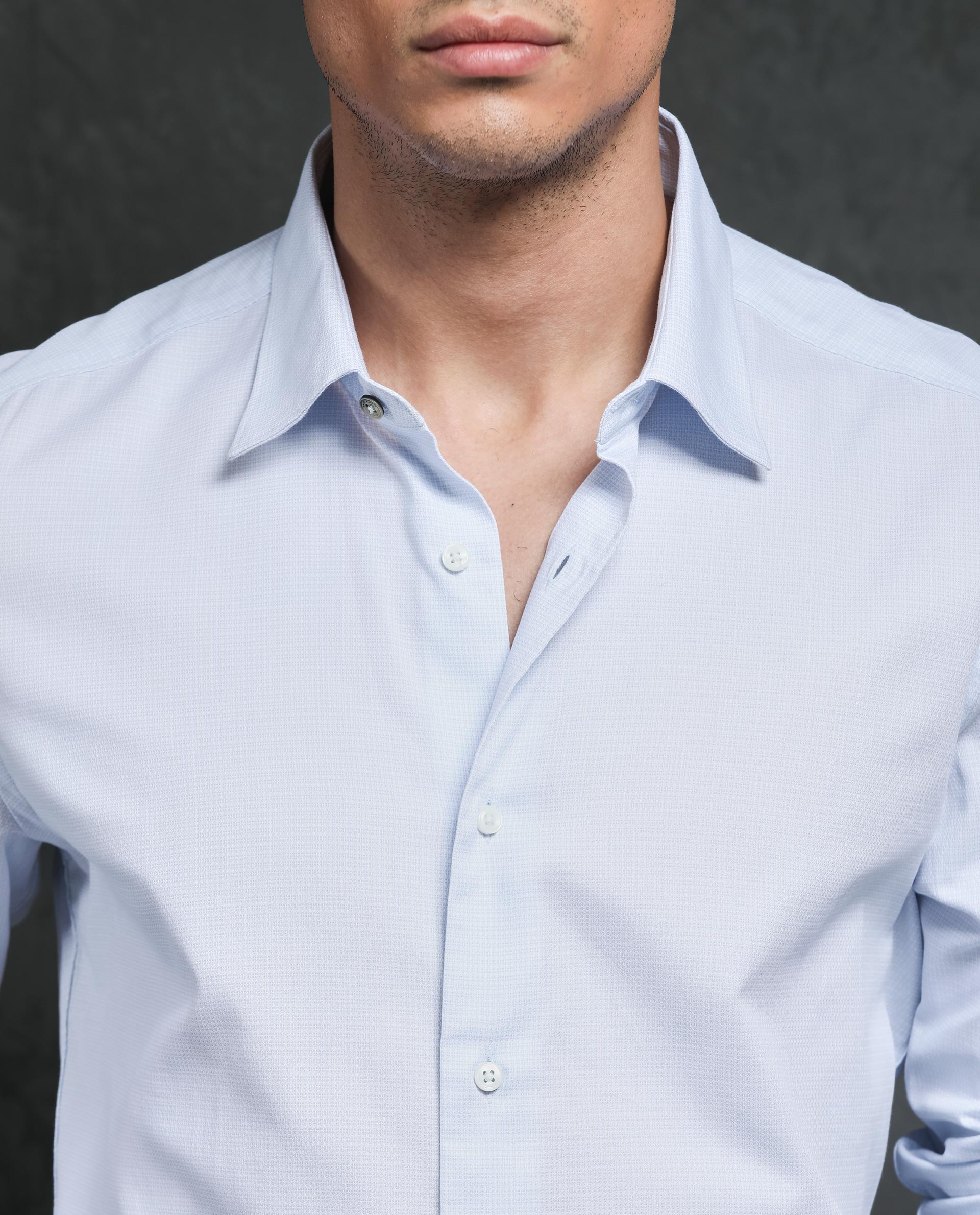 Rare Rabbit Men's Ridge Light Blue Cotton Fabric Full Sleeves Micro Checks Shirt