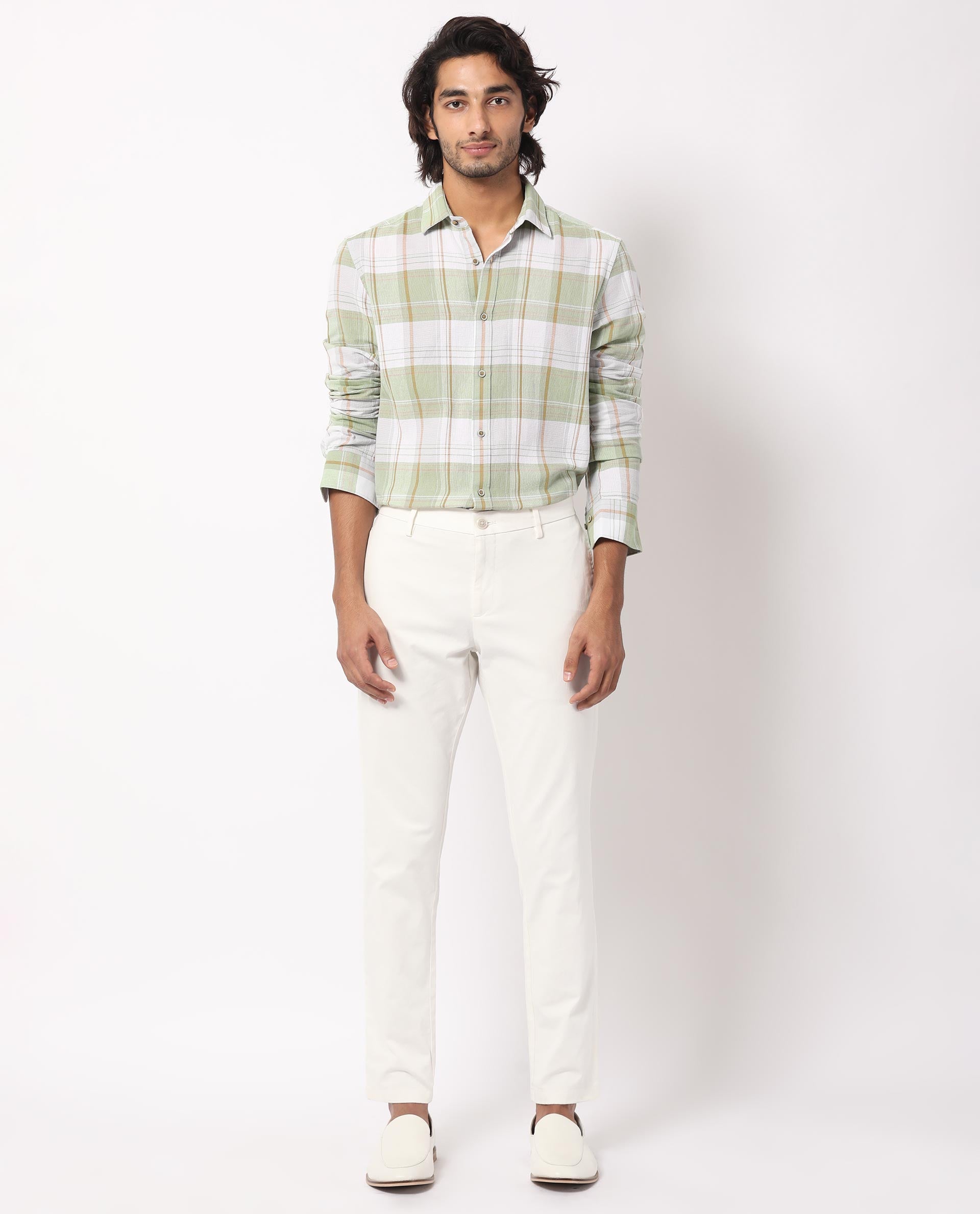 Rare Rabbit Men's Riga Green Cotton Fabric Full Sleeves Checks Shirt