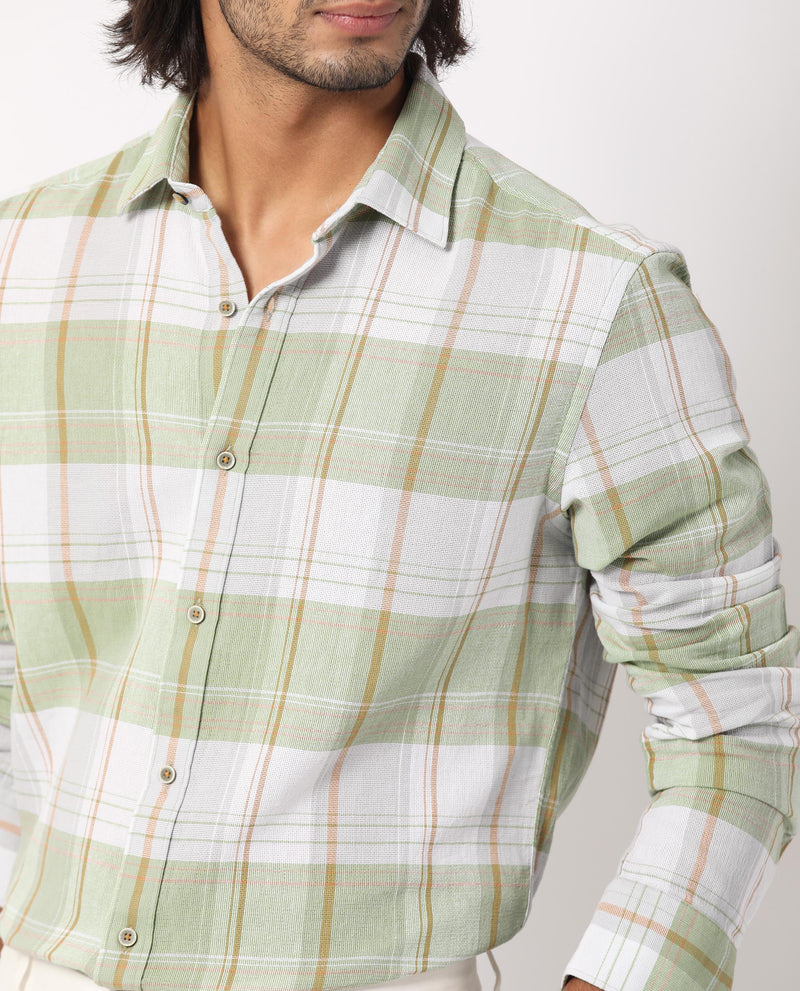 Rare Rabbit Men's Riga Green Cotton Fabric Full Sleeves Checks Shirt