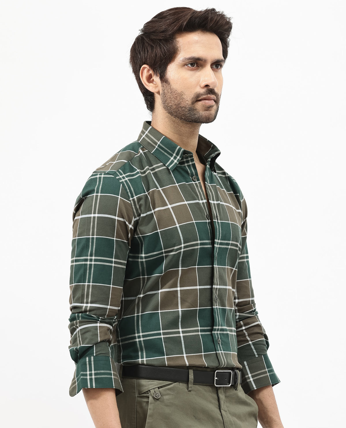 Rare Rabbit Mens Rigan Green Cotton Fabric Full Sleeve Regular Fit Checks Shirt