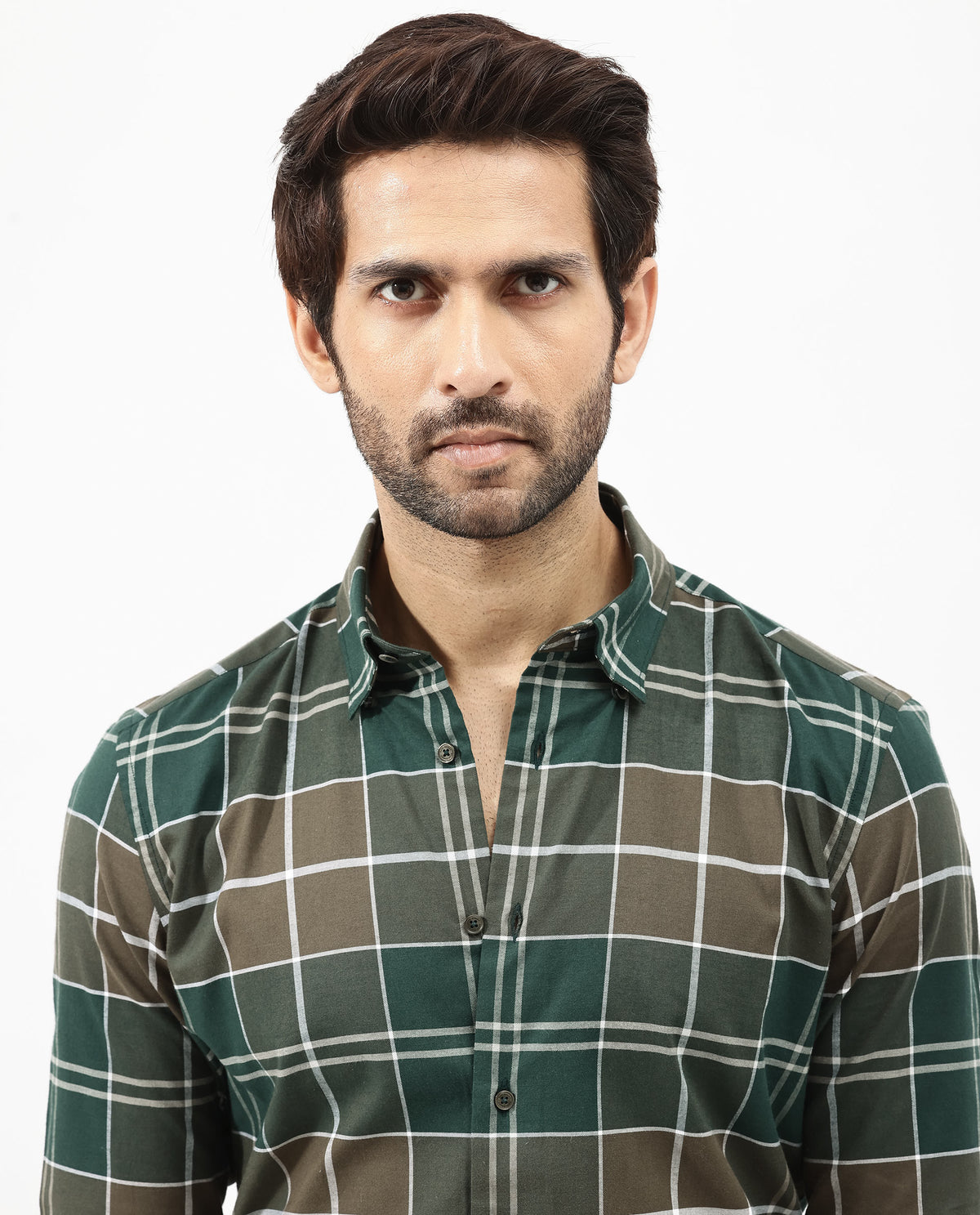Rare Rabbit Mens Rigan Green Cotton Fabric Full Sleeve Regular Fit Checks Shirt