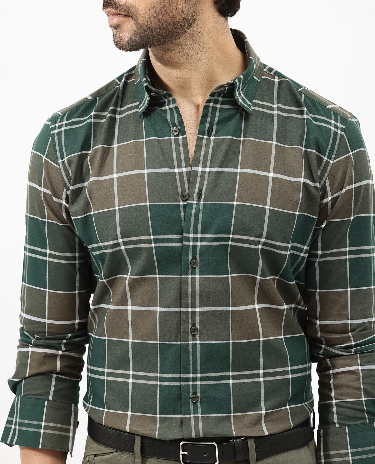 Rare Rabbit Mens Rigan Green Cotton Fabric Full Sleeve Regular Fit Checks Shirt