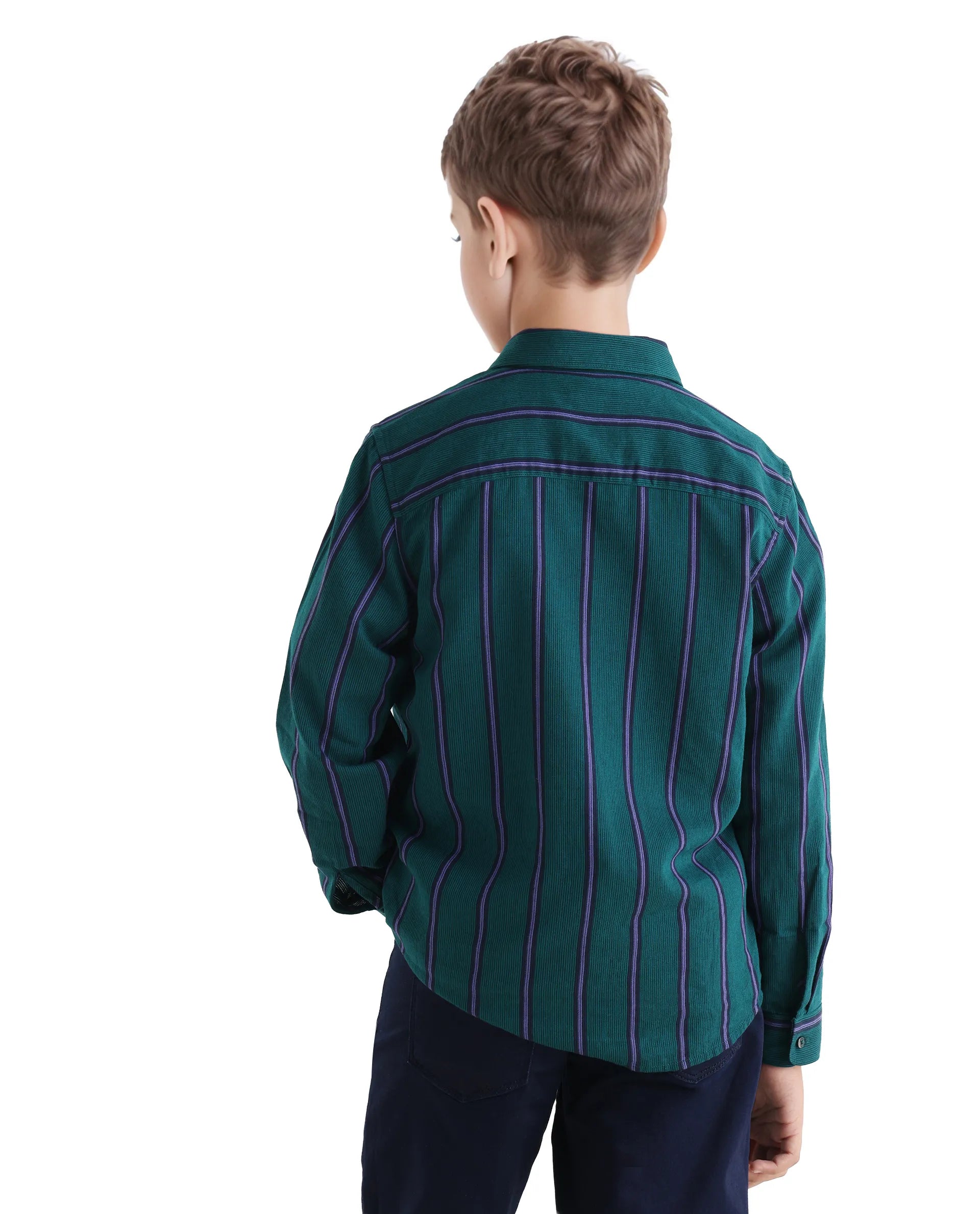 Rare Ones Kids Rigg Dark Teal Cotton Striped Button Closure Regular Fit Shirt