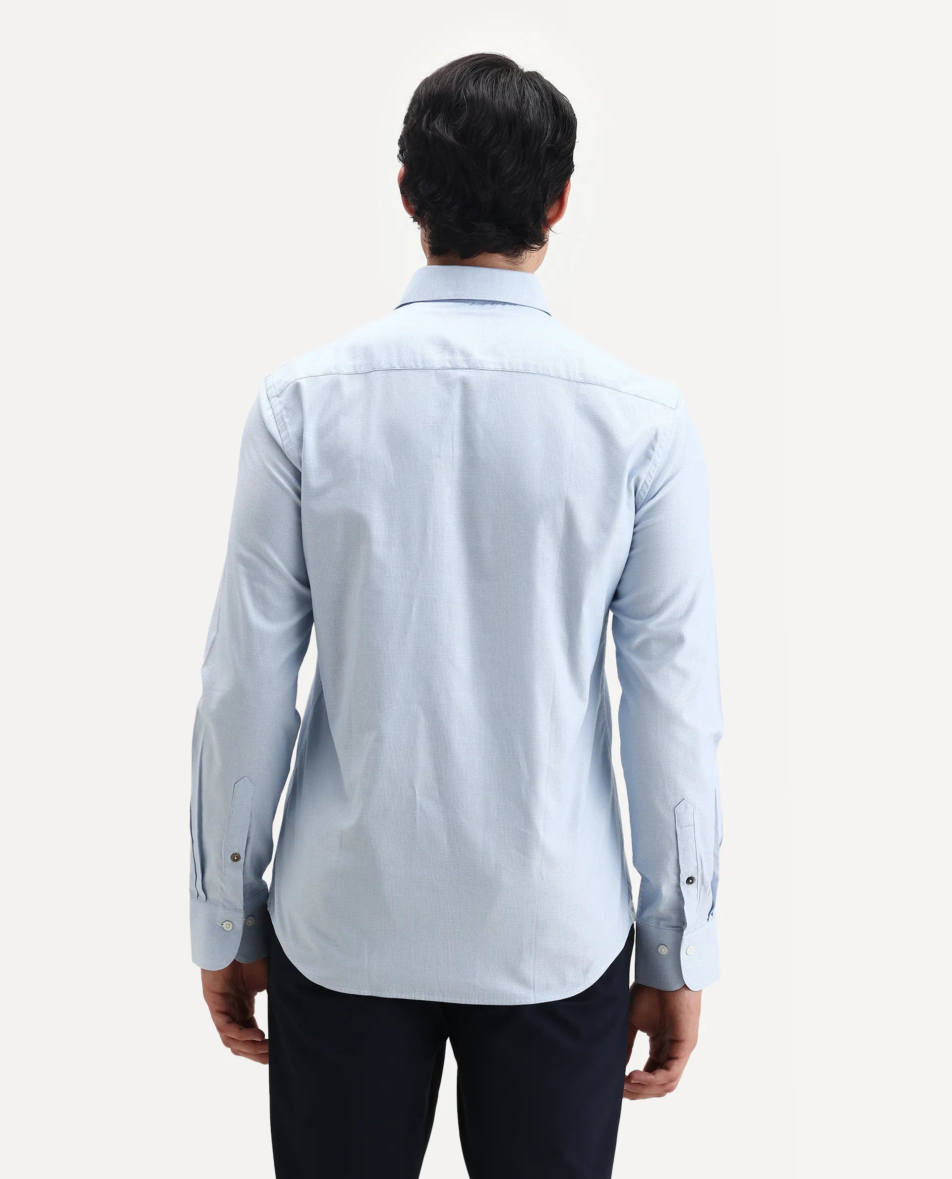 Rare Rabbit Men's Rigor Pastel Blue Cotton Textured Regular Fit Full Sleeve Collared Shirt