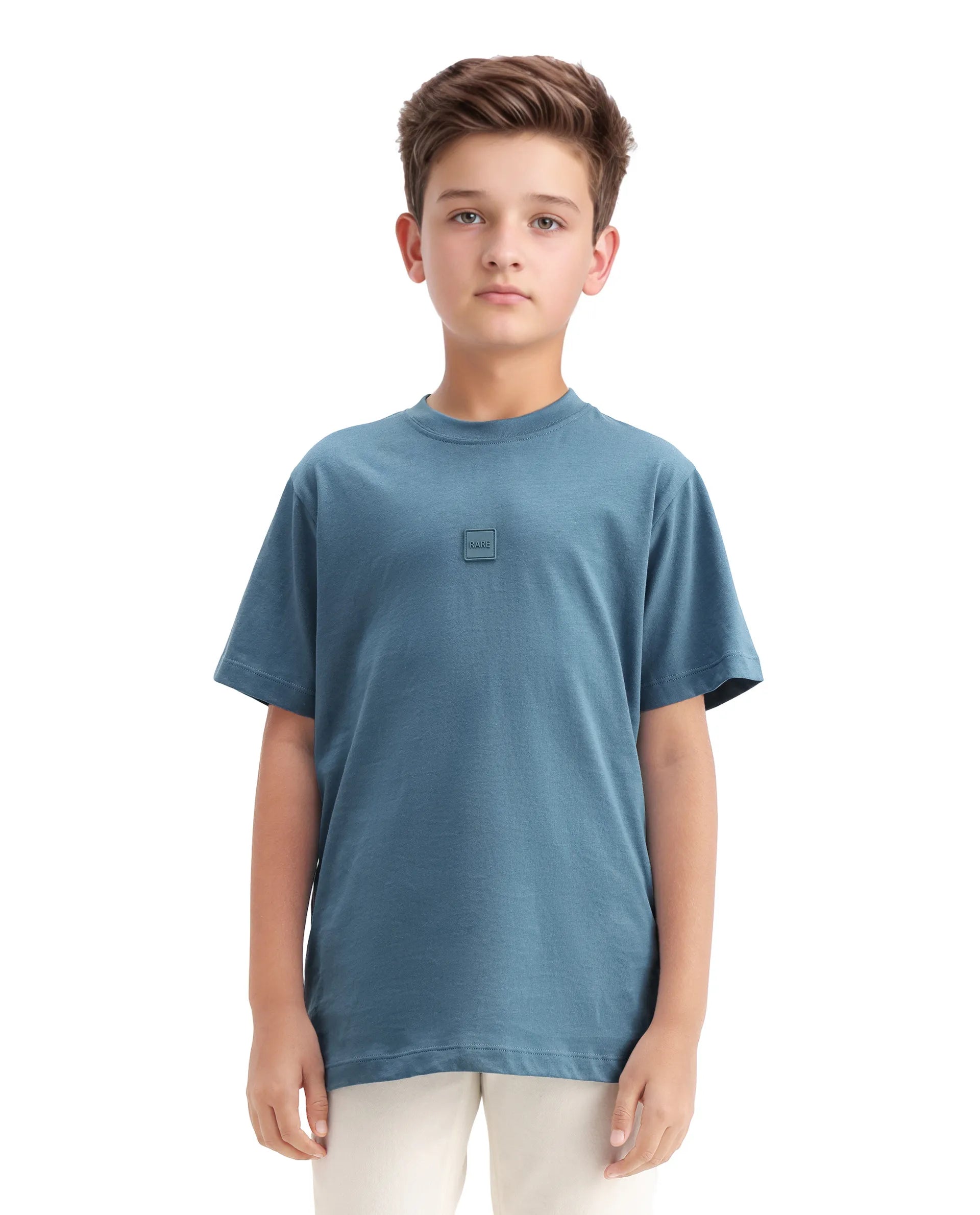 Rare Ones Kids Riho Dusky Blue Cotton Puff Print Regular Fit T-Shirt