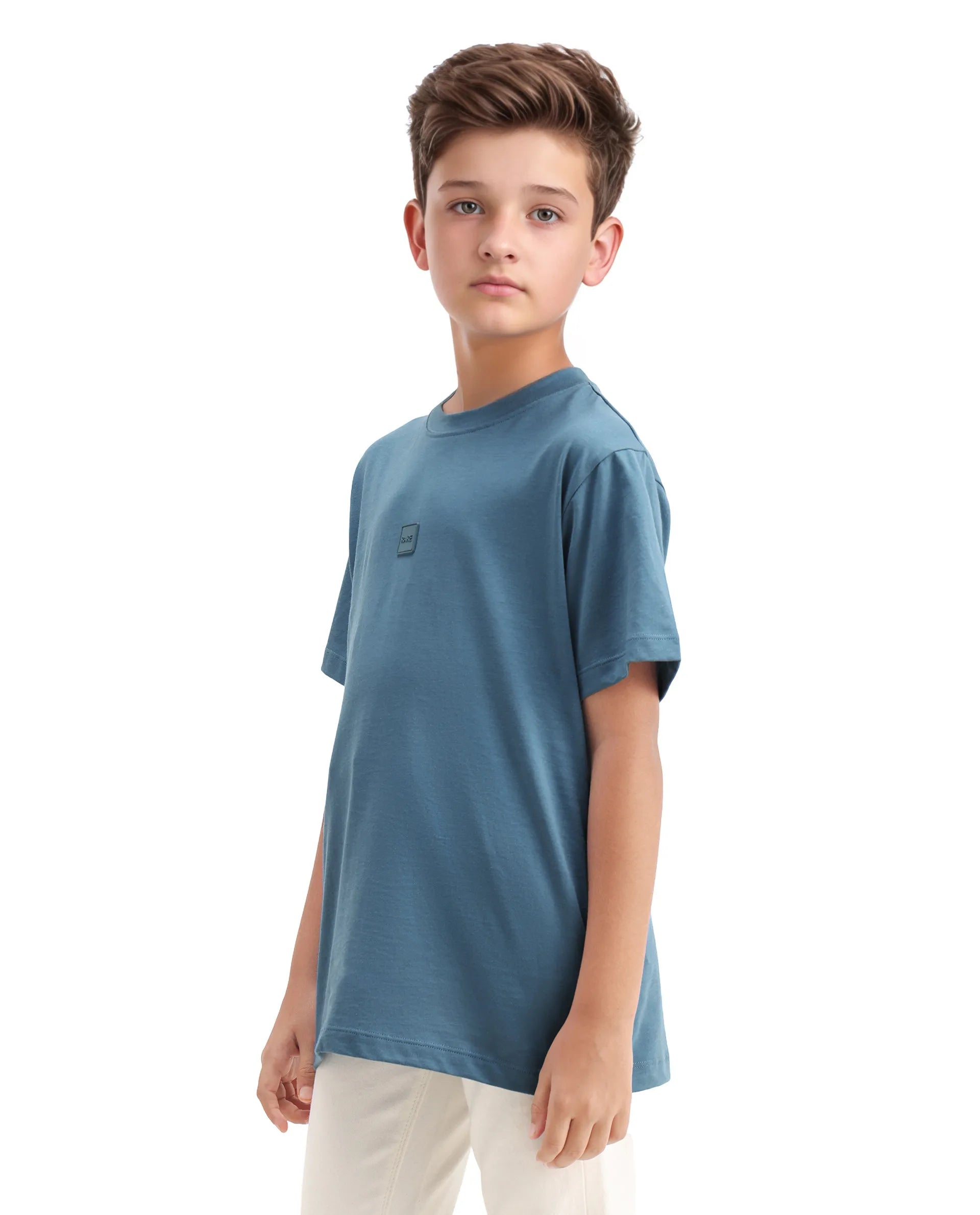 Rare Ones Kids Riho Dusky Blue Cotton Puff Print Regular Fit T-Shirt