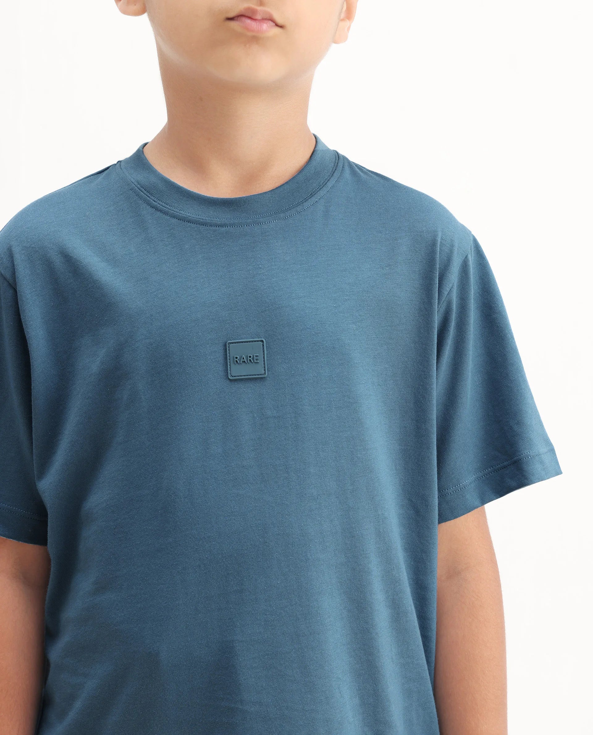 Rare Ones Kids Riho Dusky Blue Cotton Puff Print Regular Fit T-Shirt