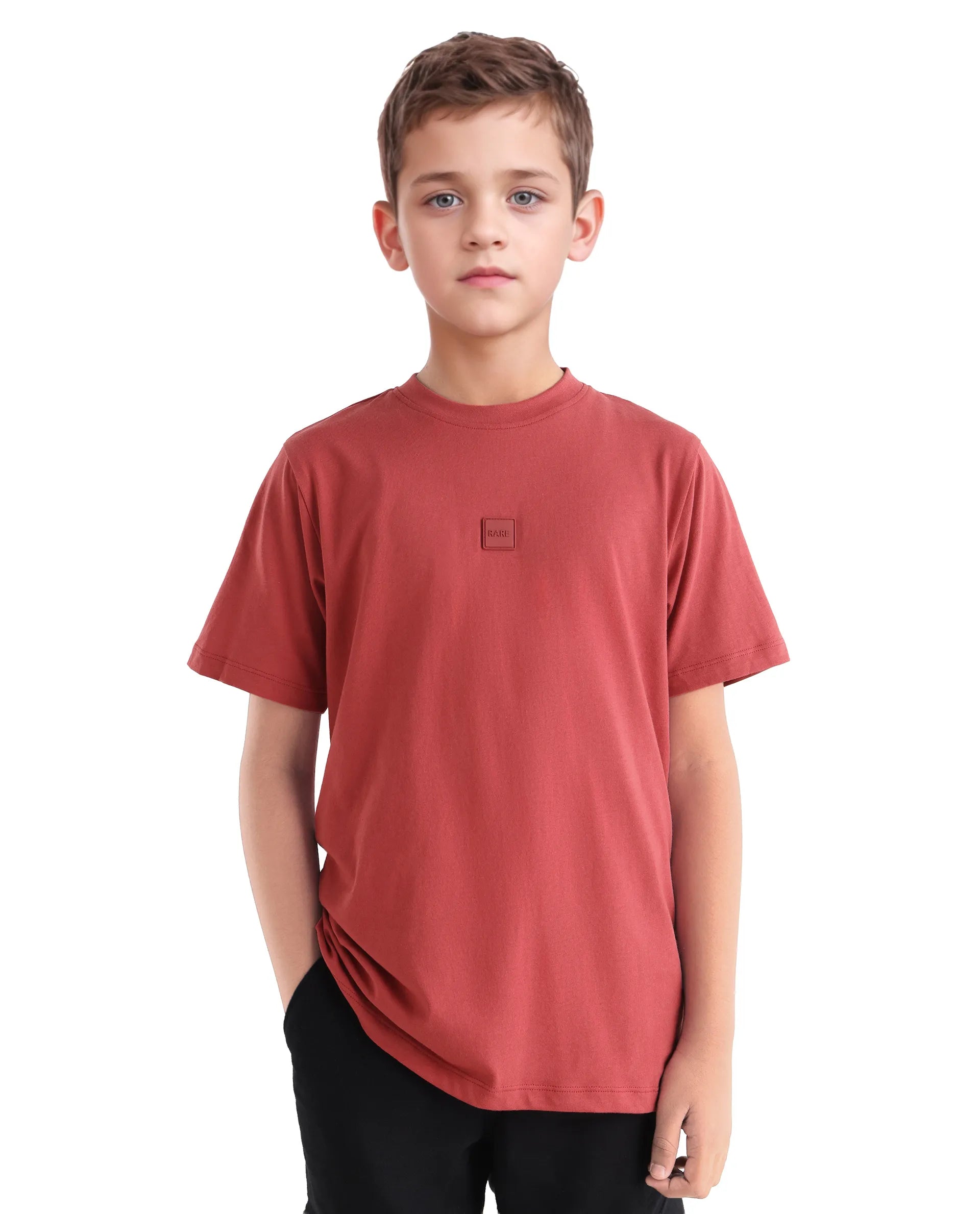 Rare Ones Kids Riho Dusky Red Cotton Puff Print Regular Fit T-Shirt