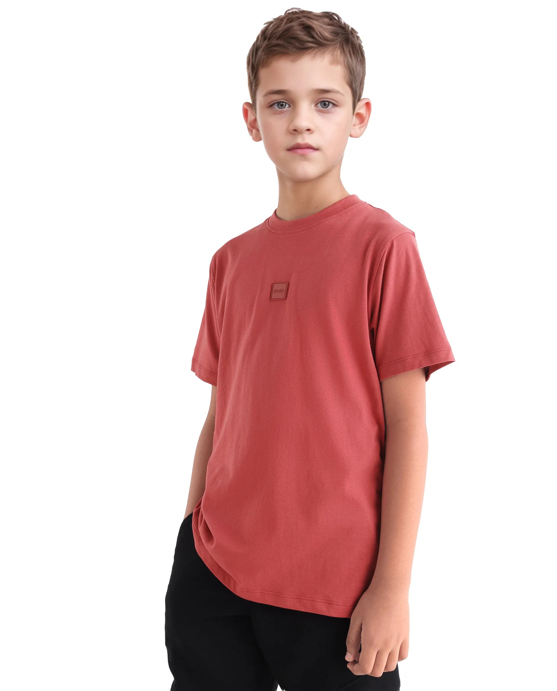 Rare Ones Kids Riho Dusky Red Cotton Puff Print Regular Fit T-Shirt