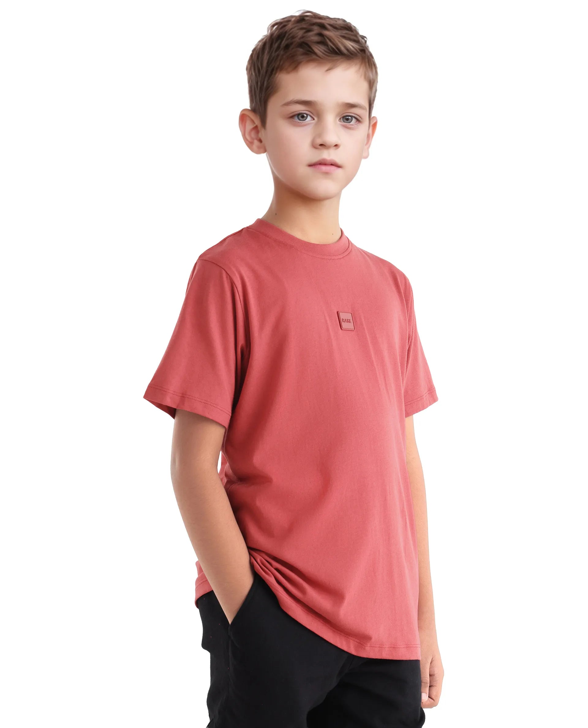 Rare Ones Kids Riho Dusky Red Cotton Puff Print Regular Fit T-Shirt