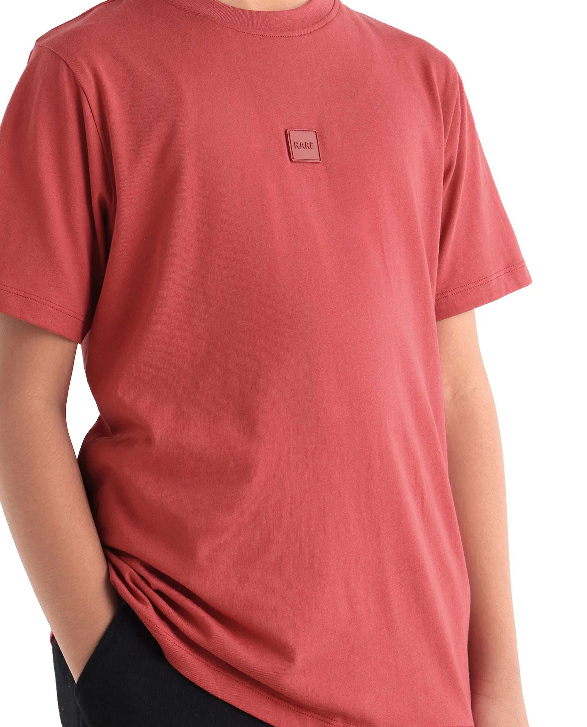 Rare Ones Kids Riho Dusky Red Cotton Puff Print Regular Fit T-Shirt