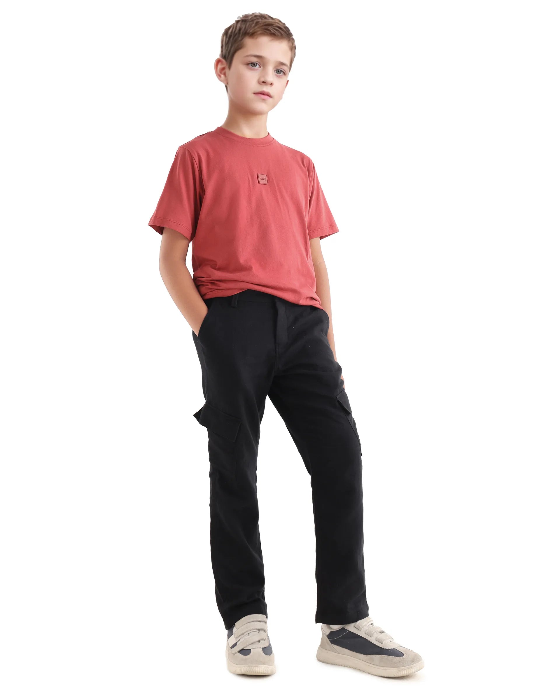 Rare Ones Kids Riho Dusky Red Cotton Puff Print Regular Fit T-Shirt
