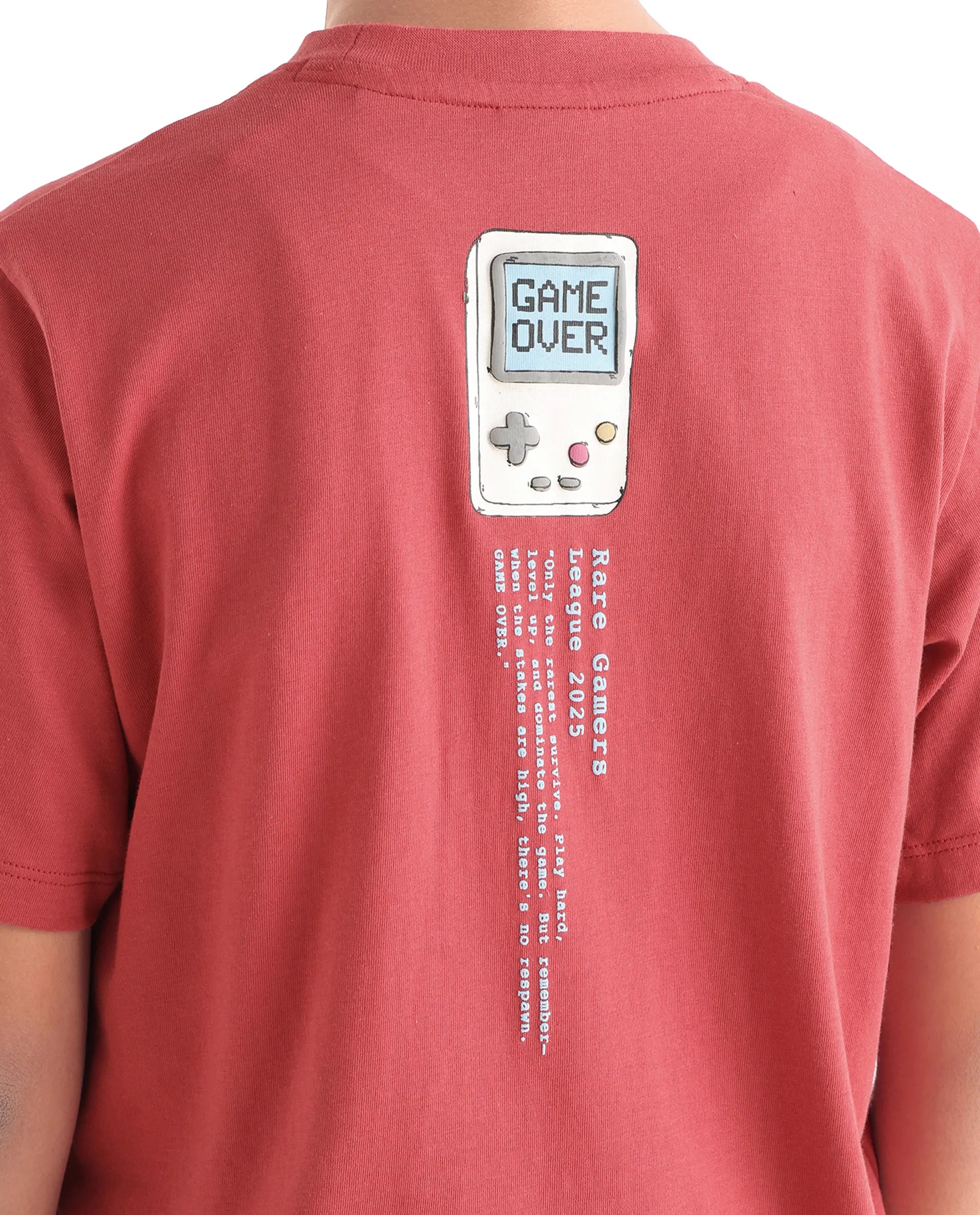Rare Ones Kids Riho Dusky Red Cotton Puff Print Regular Fit T-Shirt