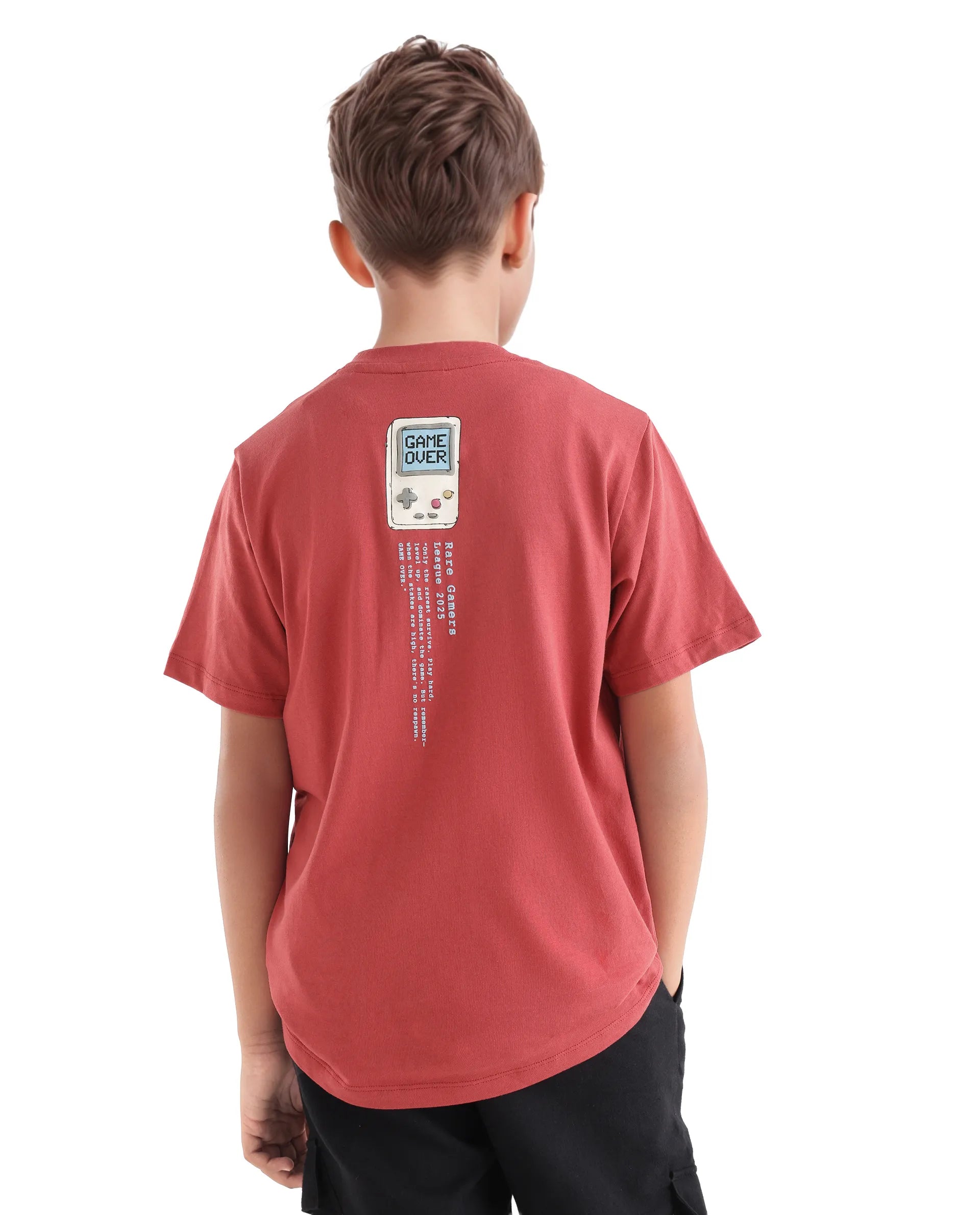 Rare Ones Kids Riho Dusky Red Cotton Puff Print Regular Fit T-Shirt