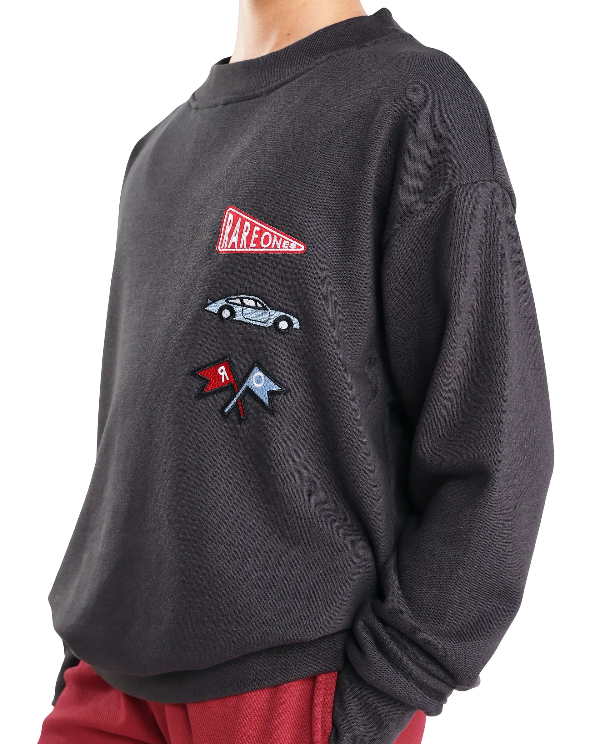 Rare Ones Kids Riker Dark Grey Cotton Pull On Crew Neck Full Sleeves Fit Sweatshirt