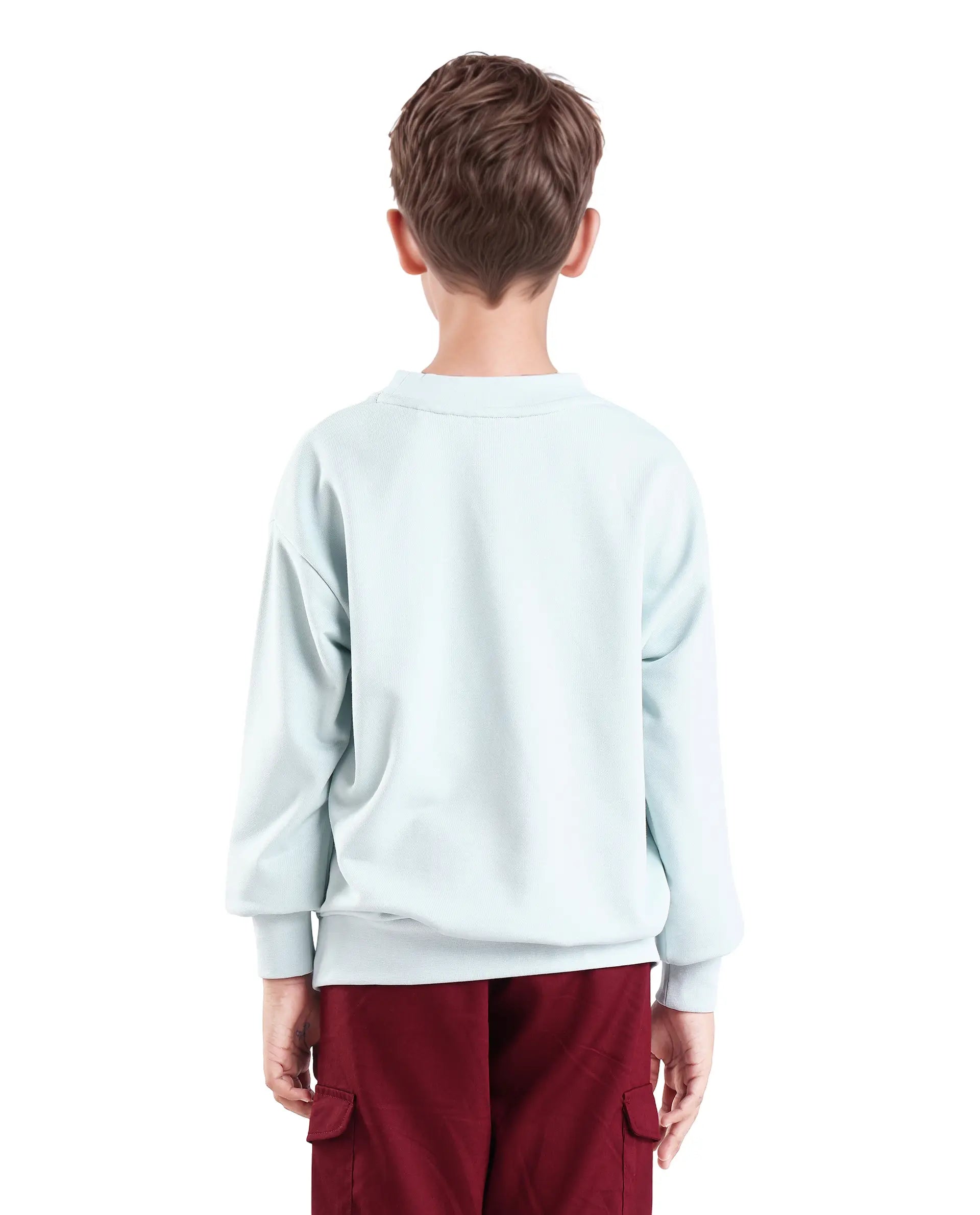Rare Ones Kids Riker Pastel Blue Cotton Pull On Crew Neck Full Sleeves Fit Sweatshirt