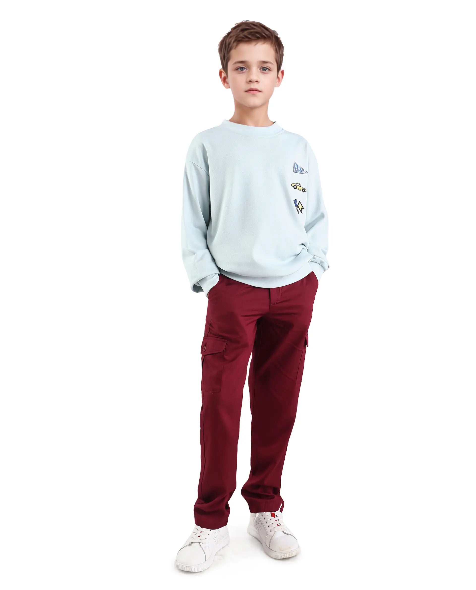 Rare Ones Kids Riker Pastel Blue Cotton Pull On Crew Neck Full Sleeves Fit Sweatshirt