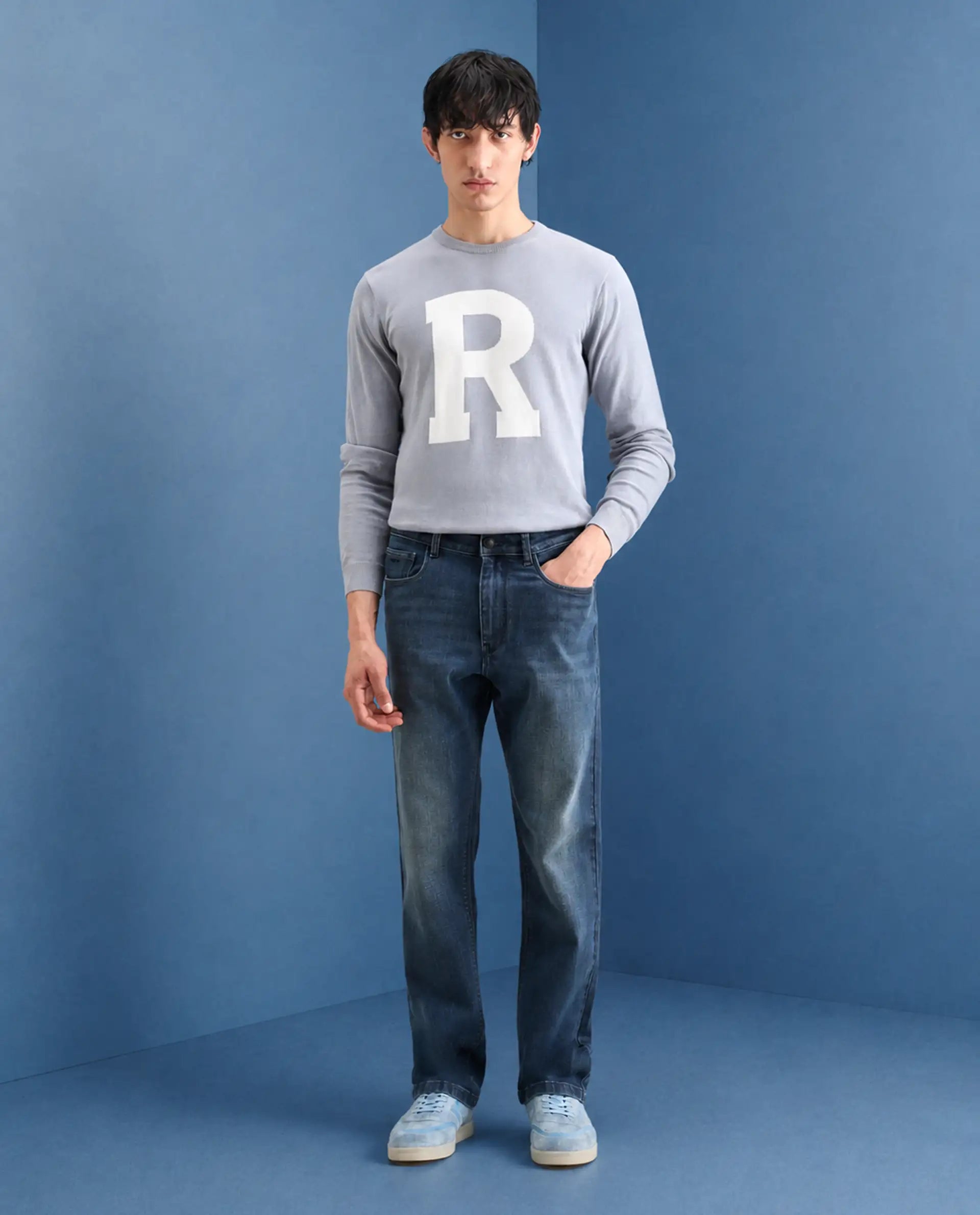 Rare Rabbit Men's Rilo M Dark Blue Cotton Blend Fabric Morris Regular Plain Jeans