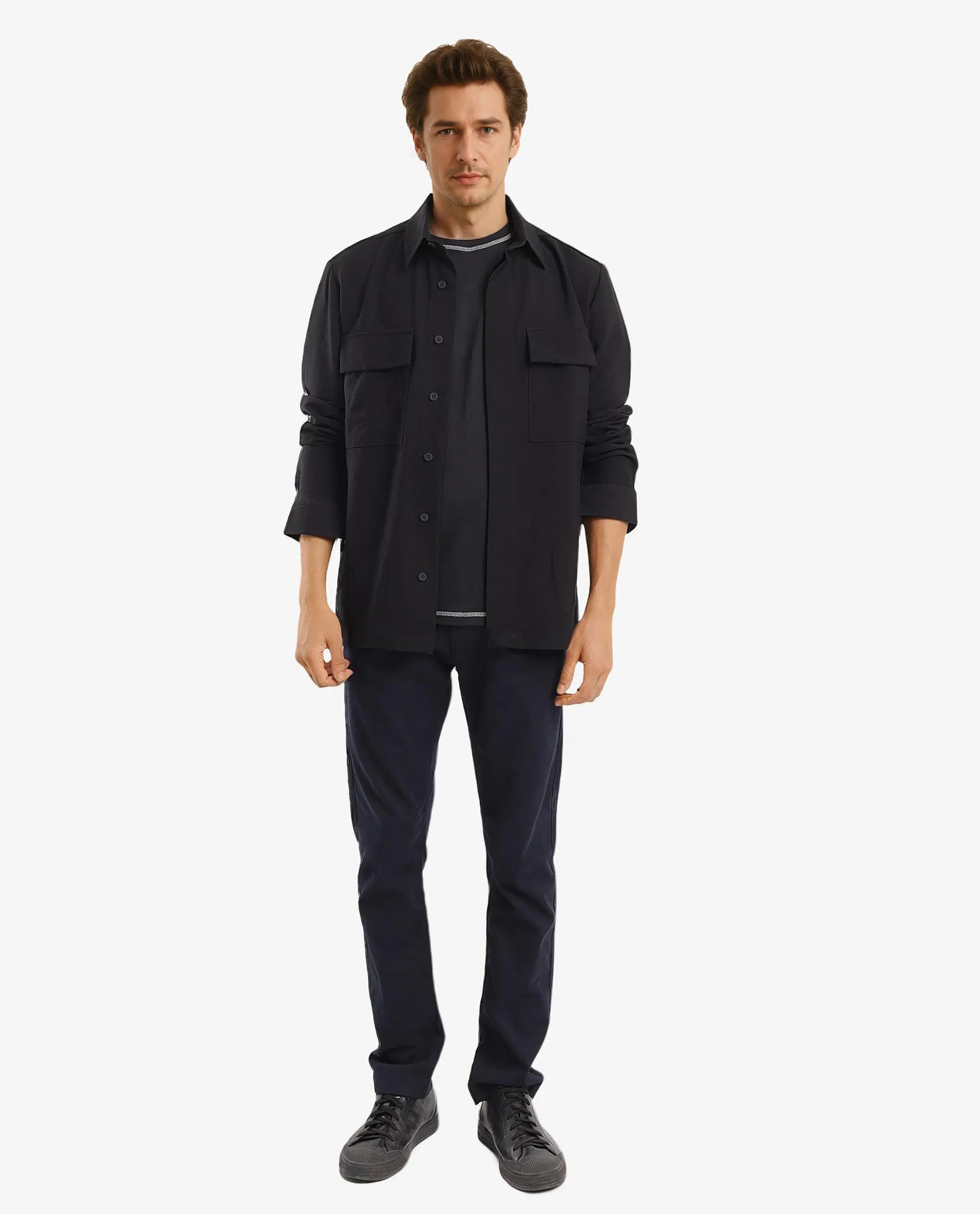 Rare Rabbit Men Rimal Black Viscose Nylon Blend Fabric Full Sleeve Regular Collared Boxy Fit Cavalry Twill Solid Shirt