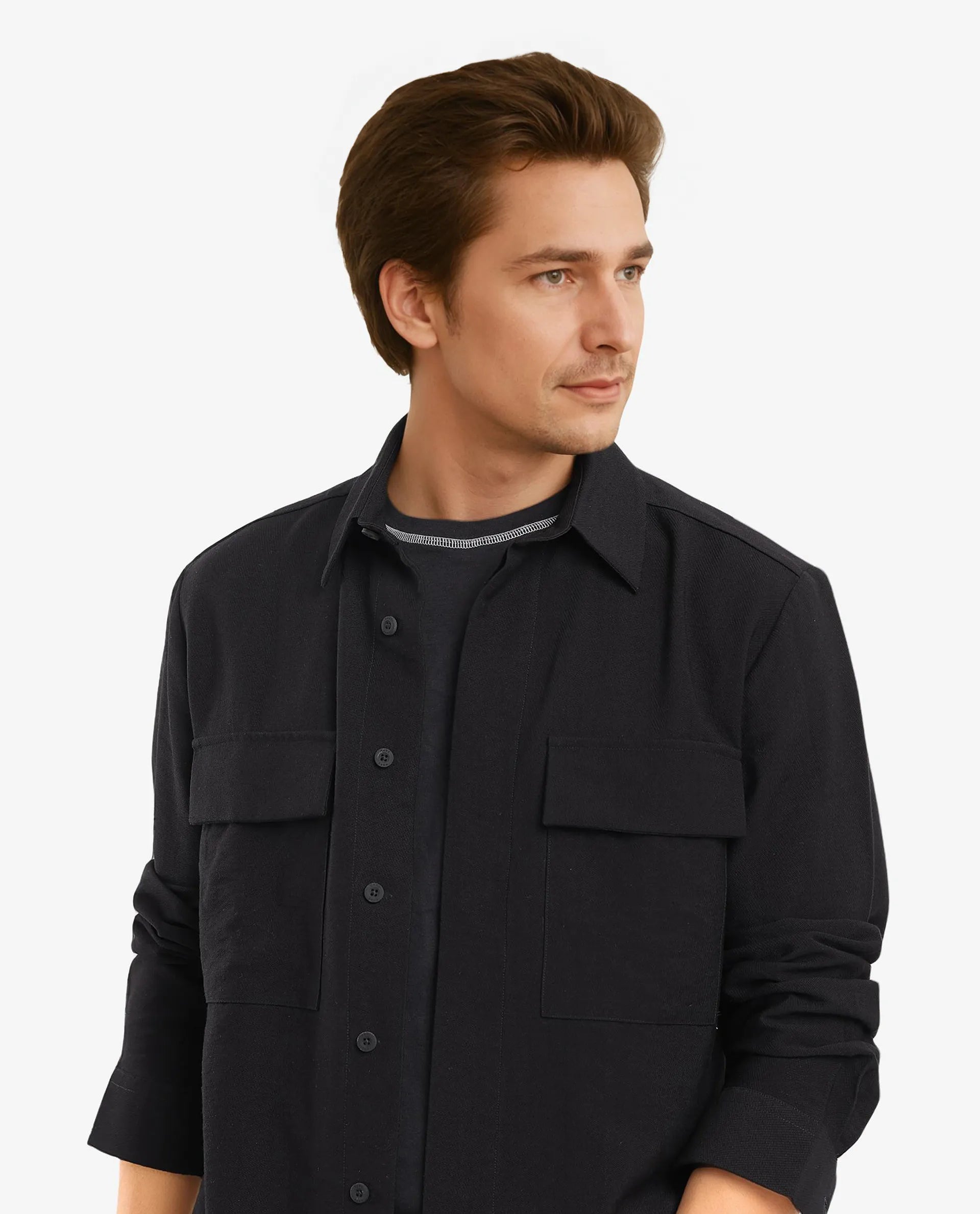 Rare Rabbit Men Rimal Black Viscose Nylon Blend Fabric Full Sleeve Regular Collared Boxy Fit Cavalry Twill Solid Shirt