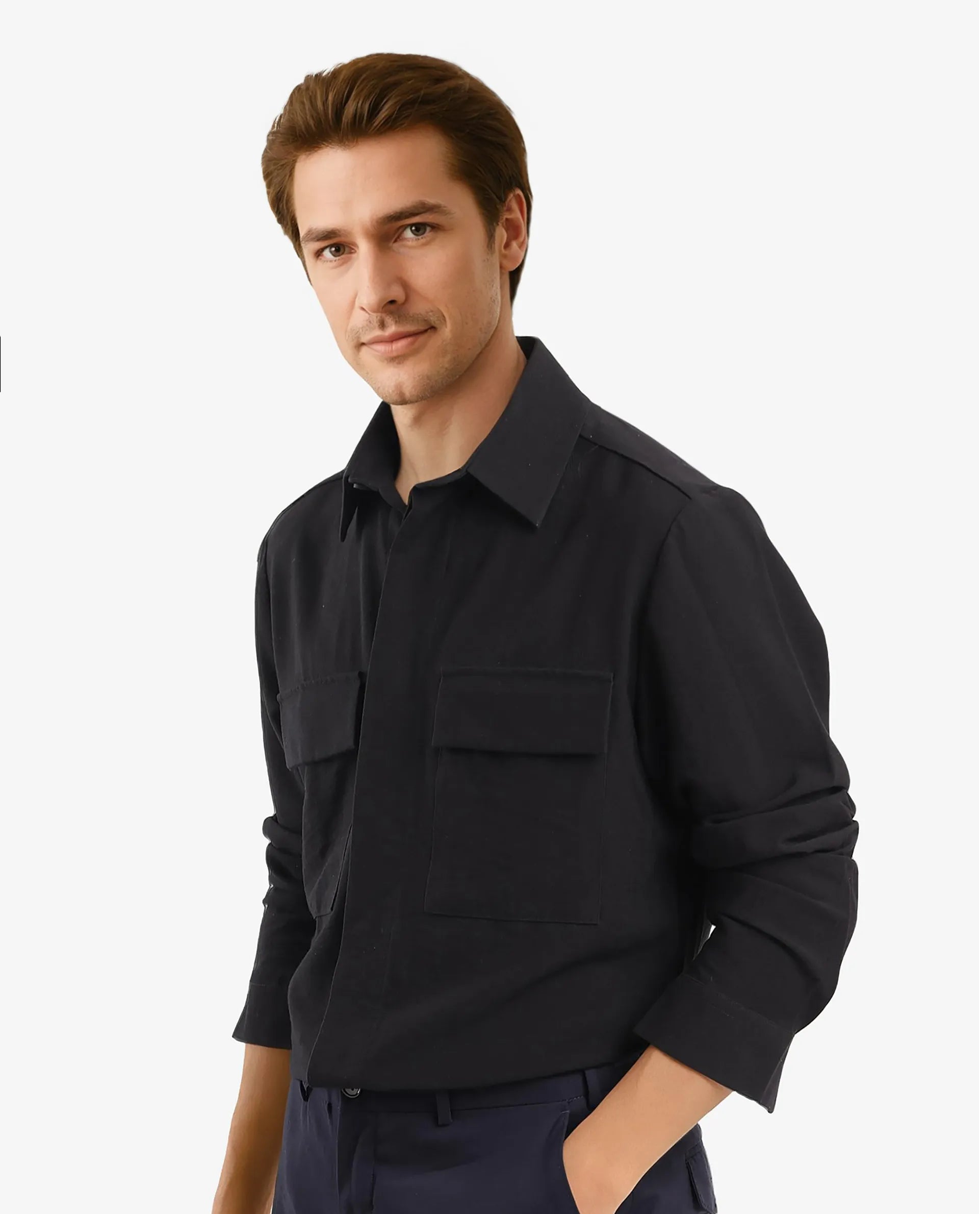 Rare Rabbit Men Rimal Black Viscose Nylon Blend Fabric Full Sleeve Regular Collared Boxy Fit Cavalry Twill Solid Shirt