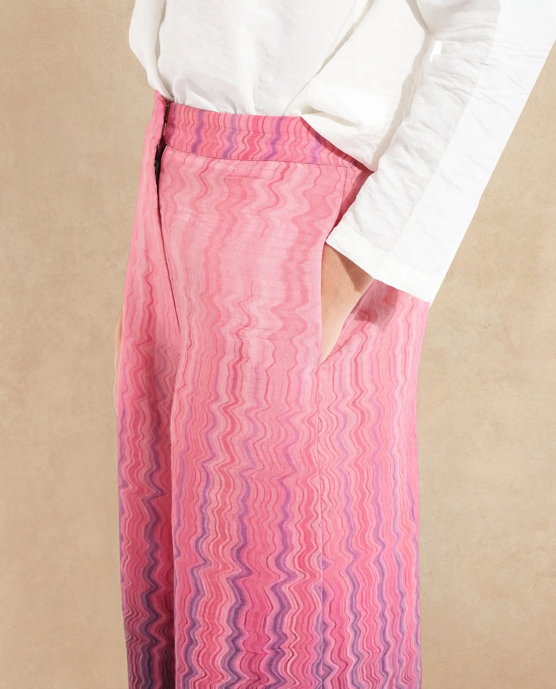 Rareism Women Rimino Multi Zip Flared Ankle Length Abstract Print Trouser