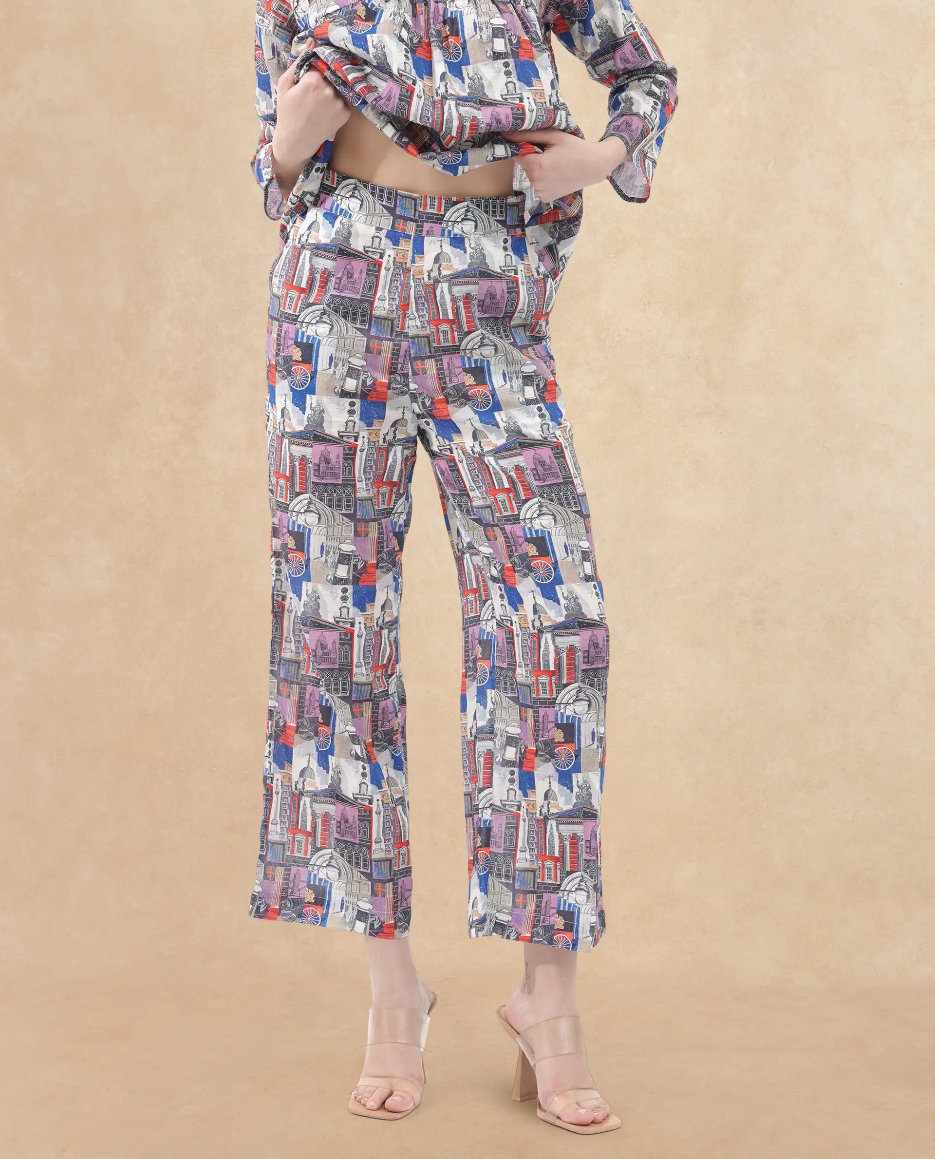 Rareism Women Rinata-B Multi Cotton Fabric Regular Length Trouser