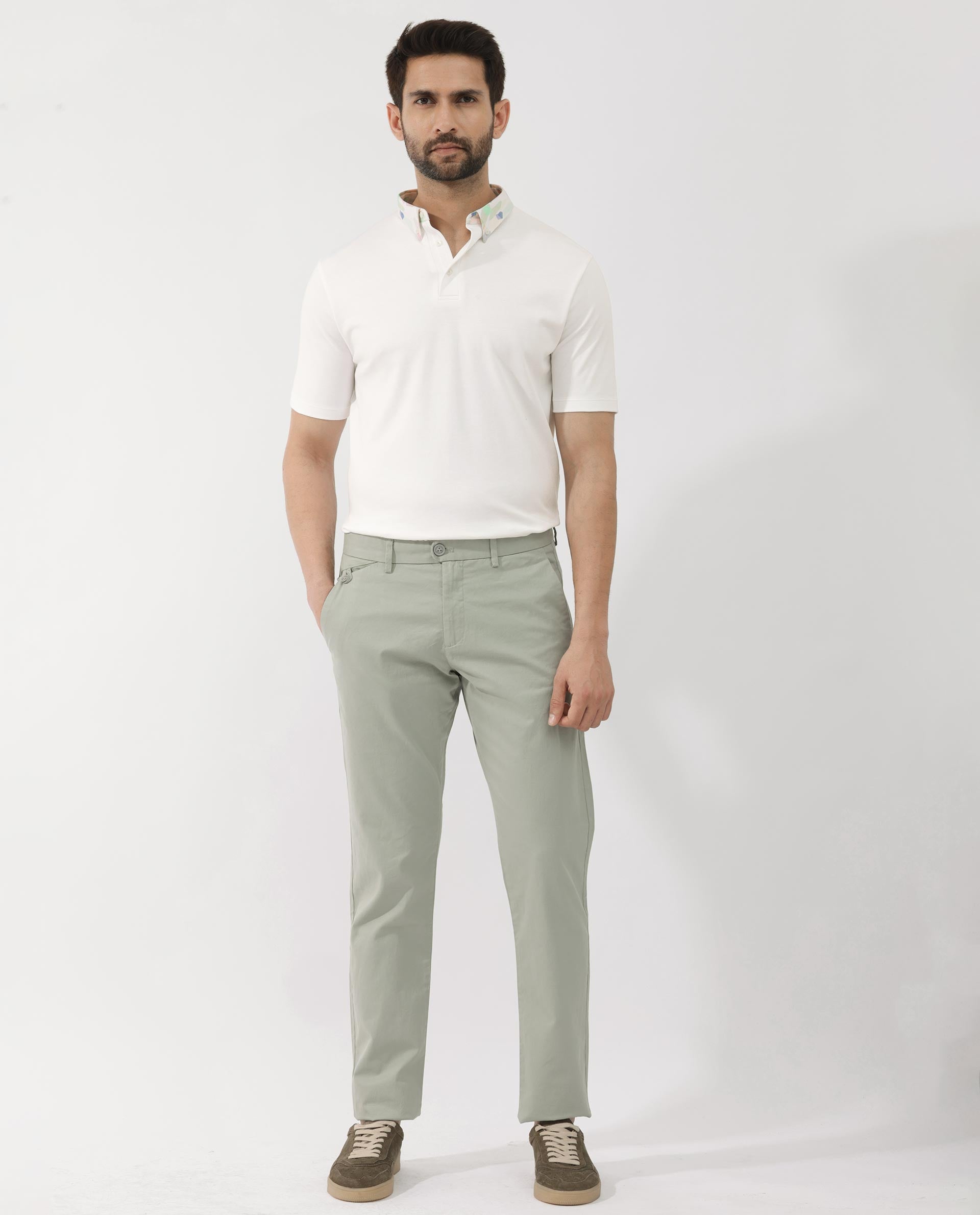 Rare Rabbit Men's Ringer-2 White Cotton Fabric Printed Collar Half Sleeves Polo T-Shirt